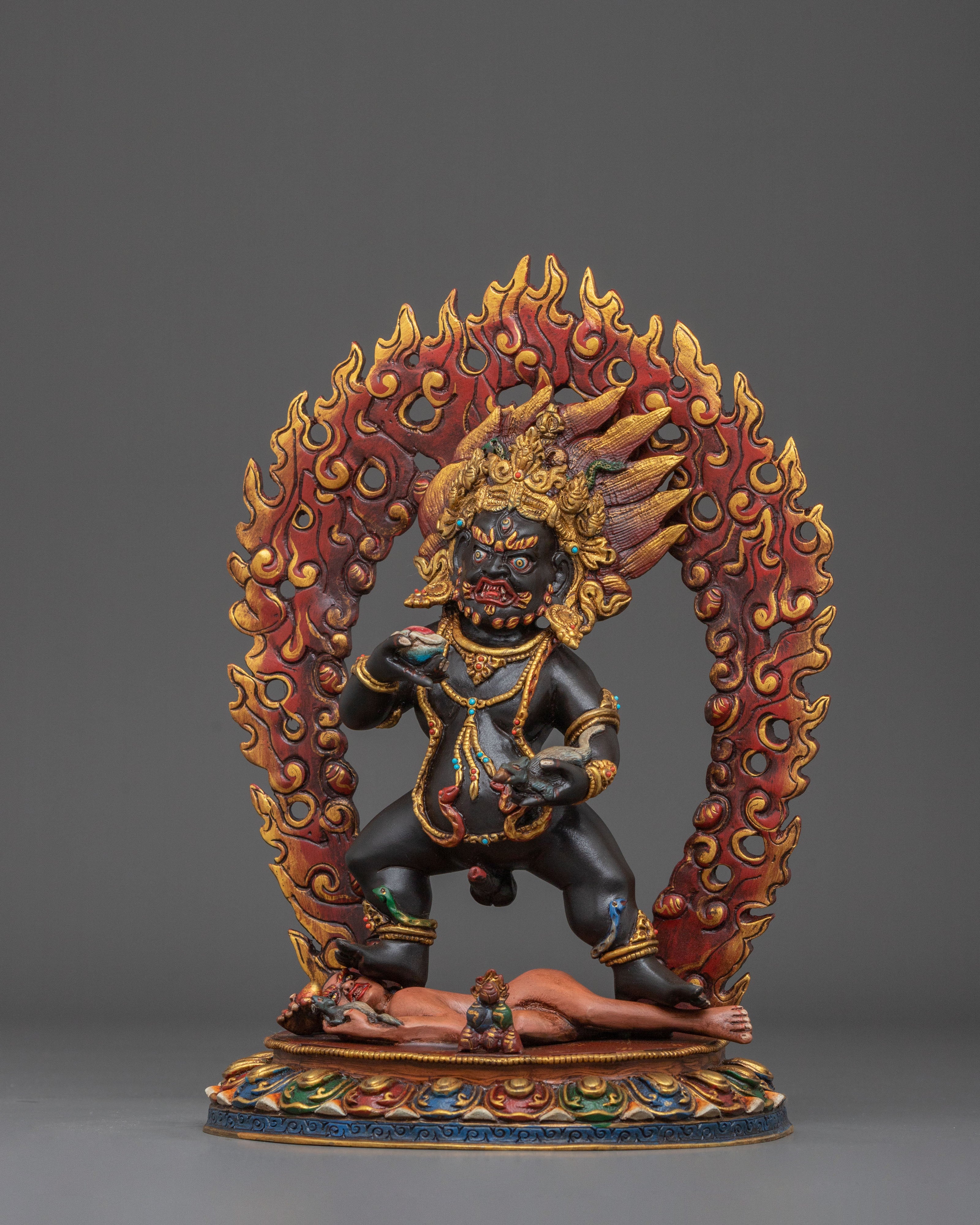 Black Dzambhala Sacred Statue: Buddhist Wealth Deity