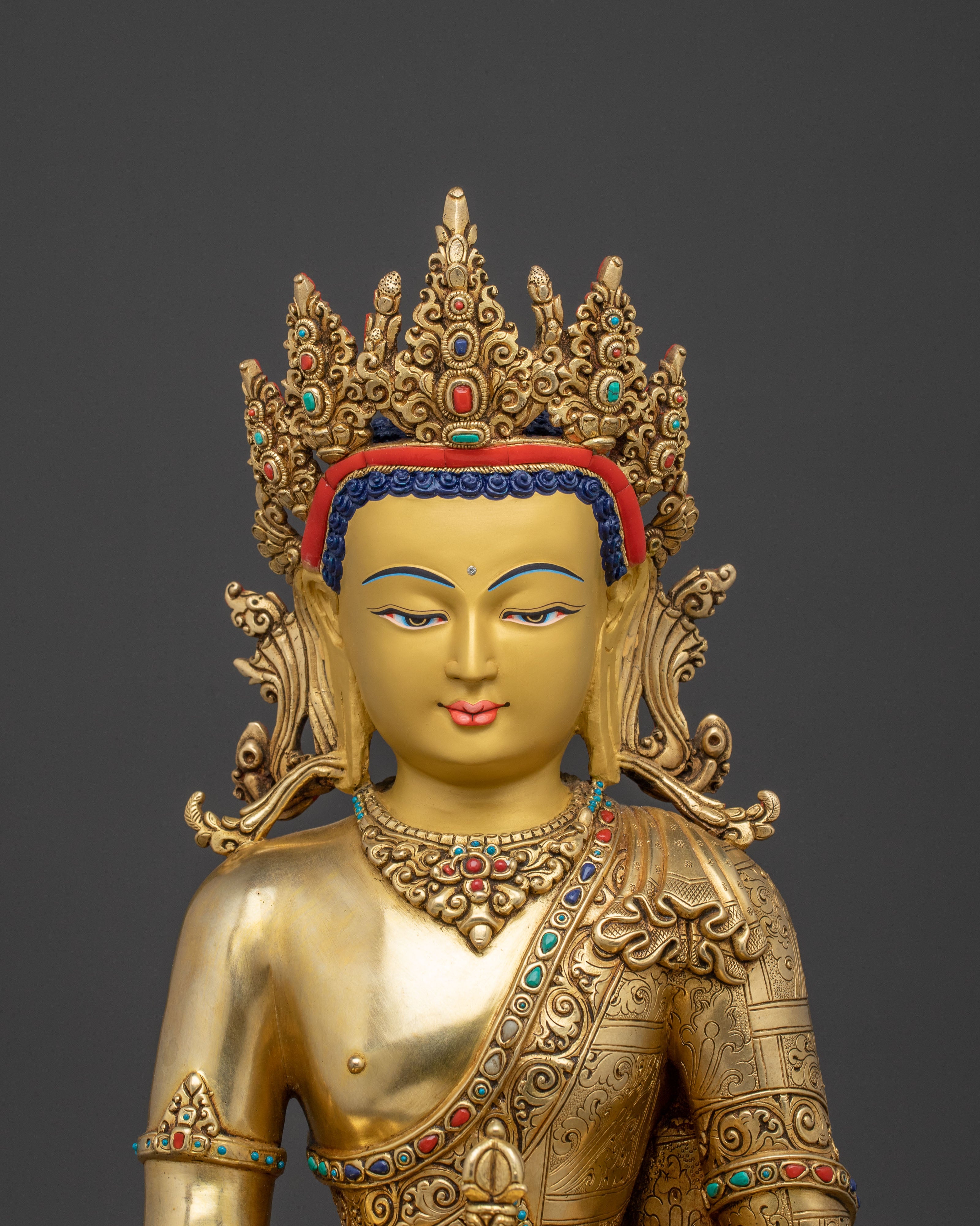 Mitrugpa Buddhist Protector Statue – Exquisite 24K Gold Gilded Artistry