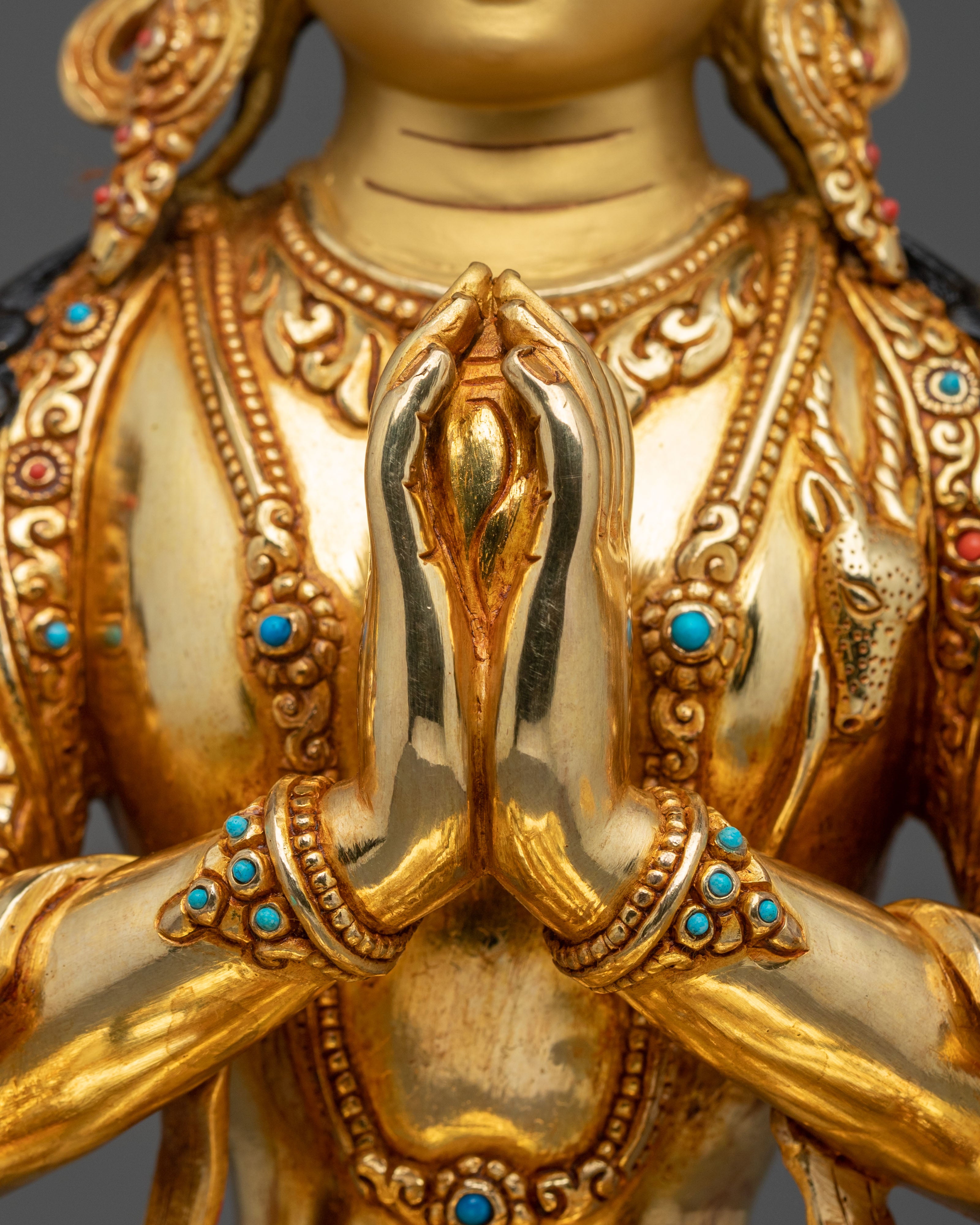 Four-Armed Chenrezig Sculpture | Handmade Copper Figurine