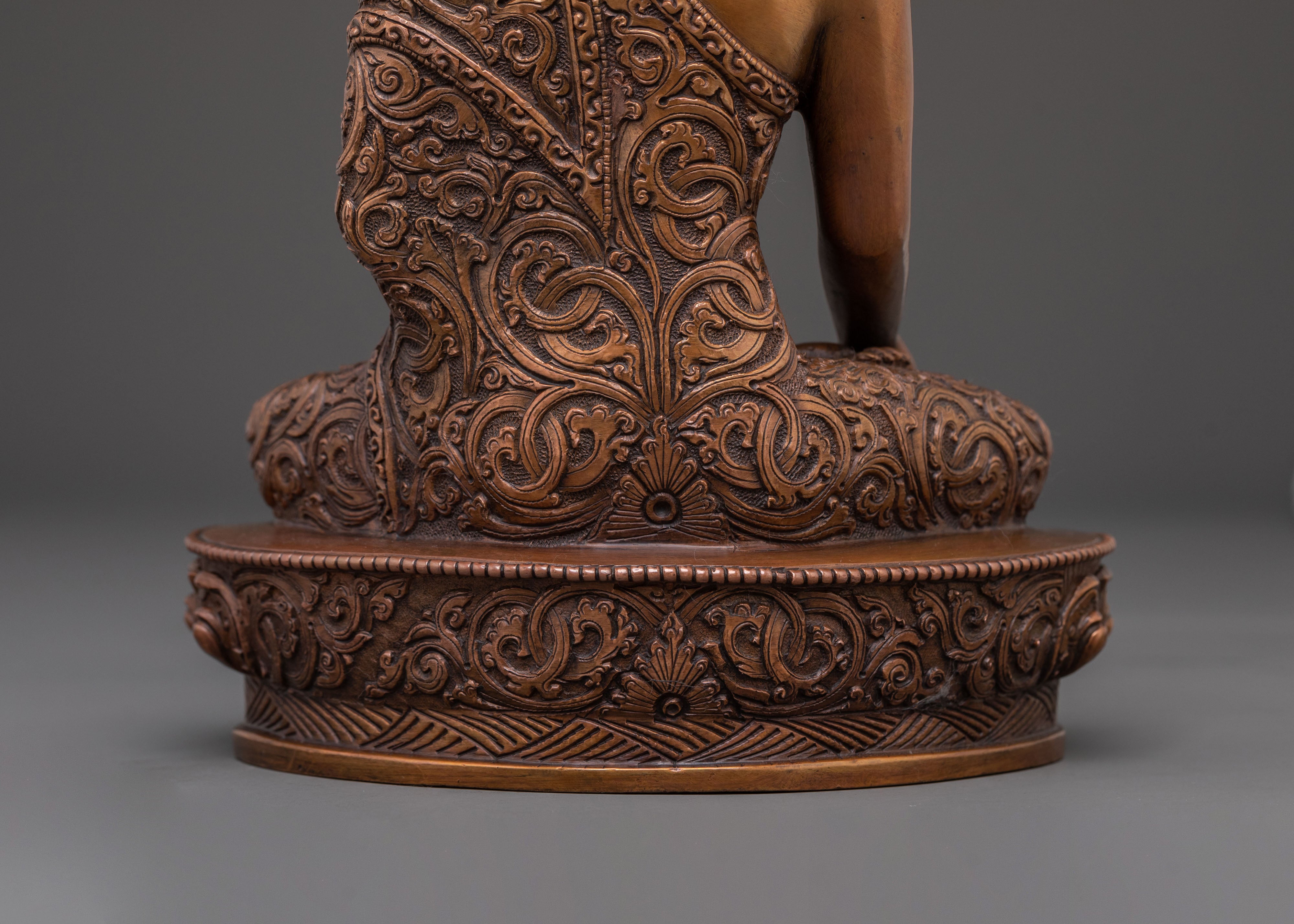 Handcrafted Peaceful Icon Shakyamuni Buddha in Oxidized Copper