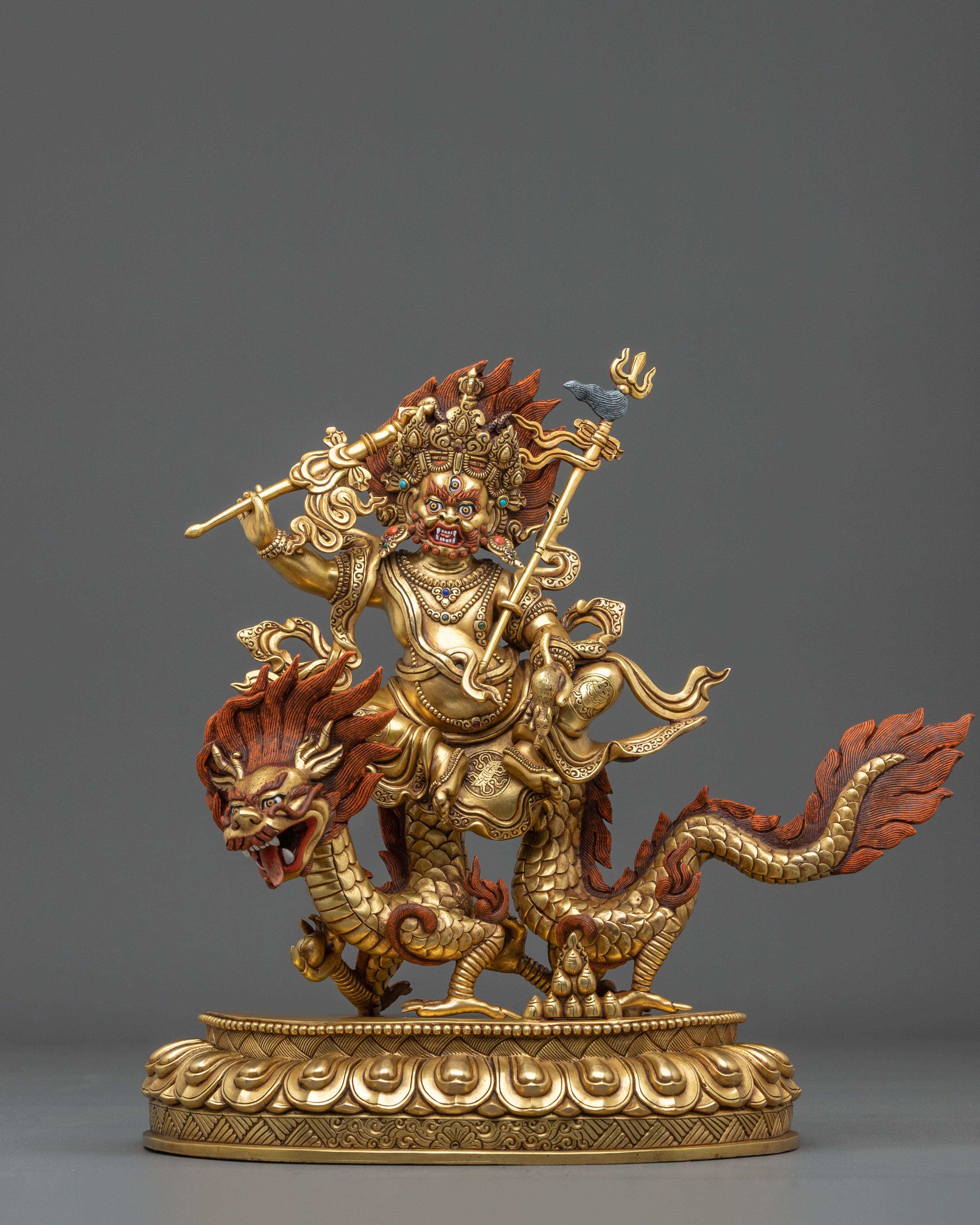 24K Gold Gilded Copper White Dzambhala Statue | Wealth Guardian