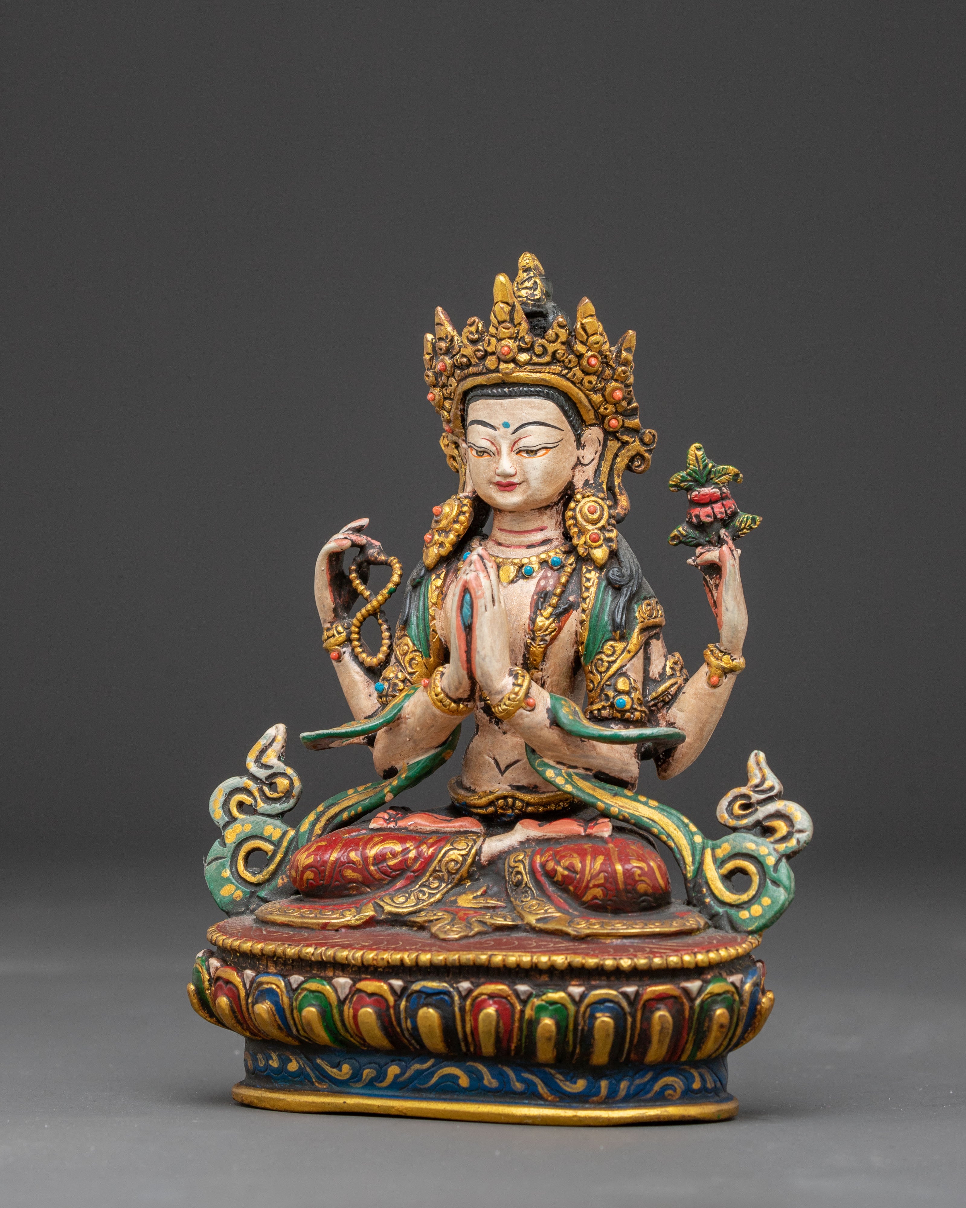 Handcrafted Copper Art of Four-Armed Chenrezig | Avalokiteshvara Statue