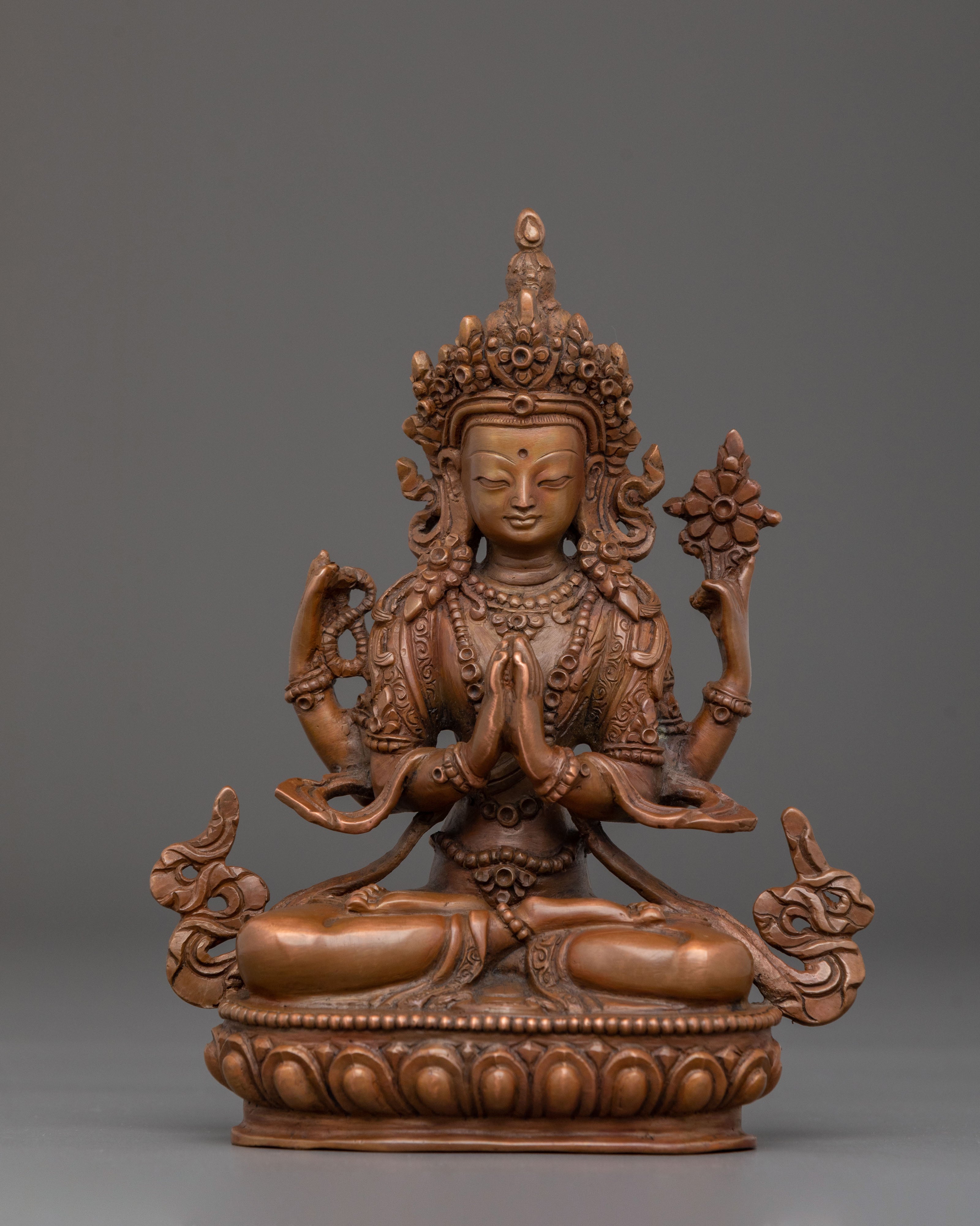 Four-Armed Chenrezig Oxidized Statue | Home Decor