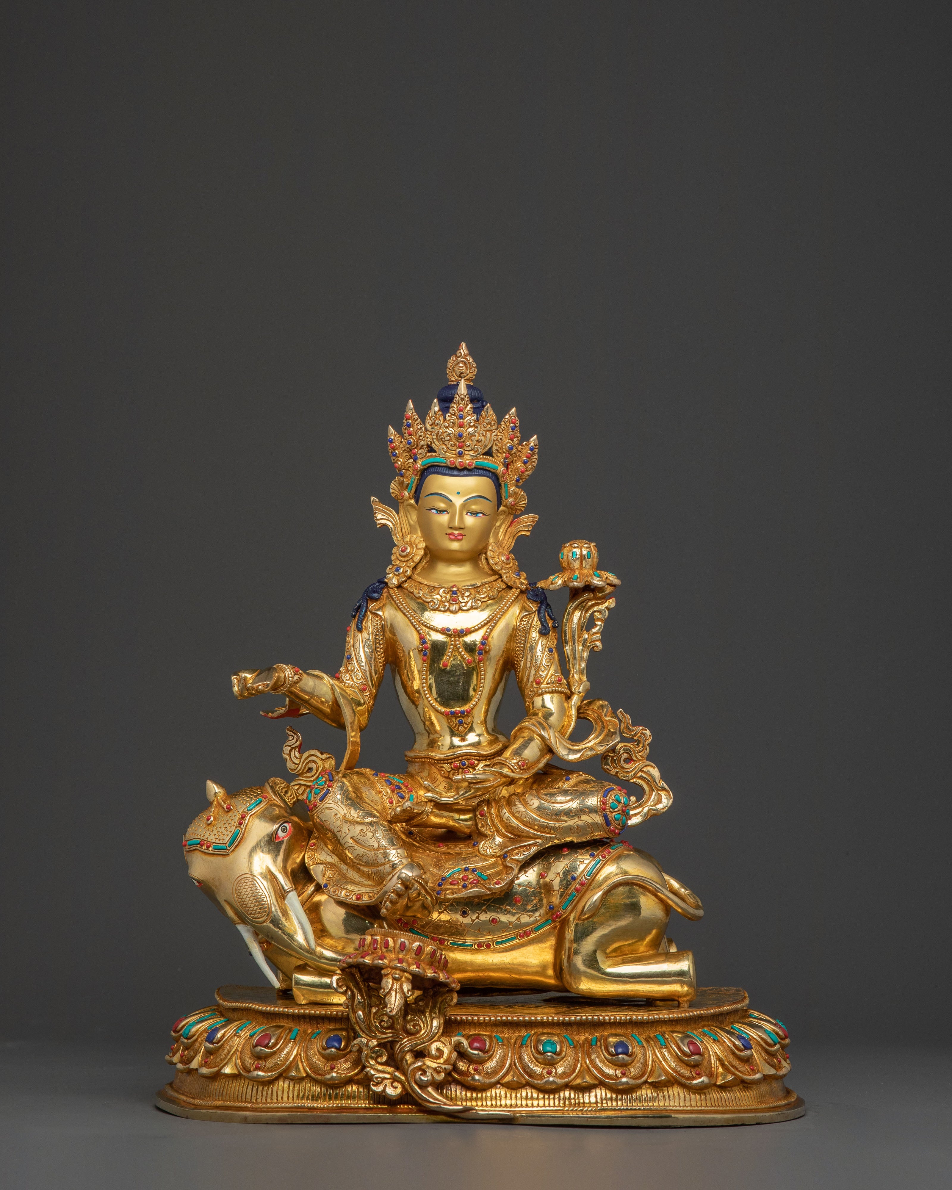 Handcrafted Samanthabhadra Statue: Gilded Copper Art