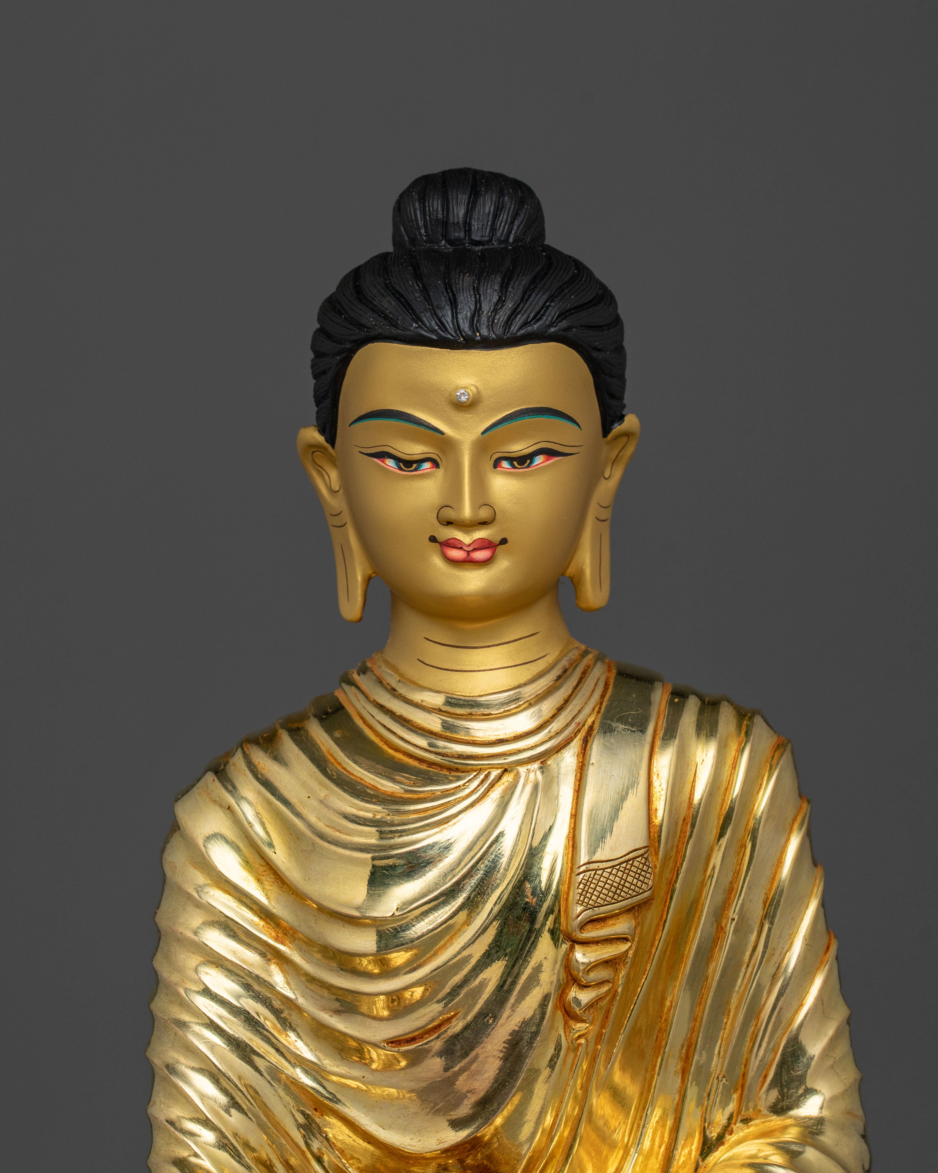 Shakyamuni Buddha On Throne | 24K Gold Glided