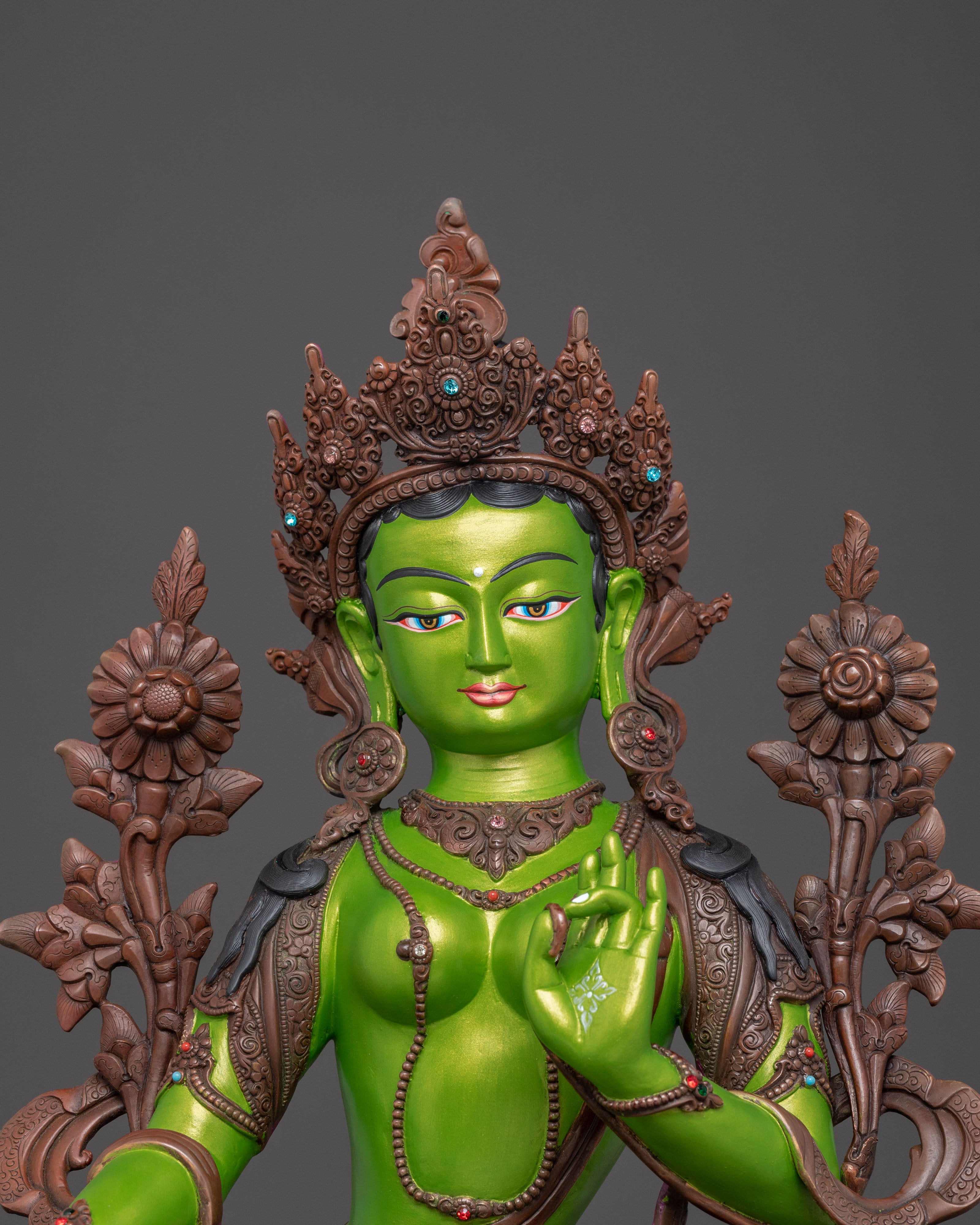Tibetan Green Tara Compassion Statue – Oxidized Copper Art