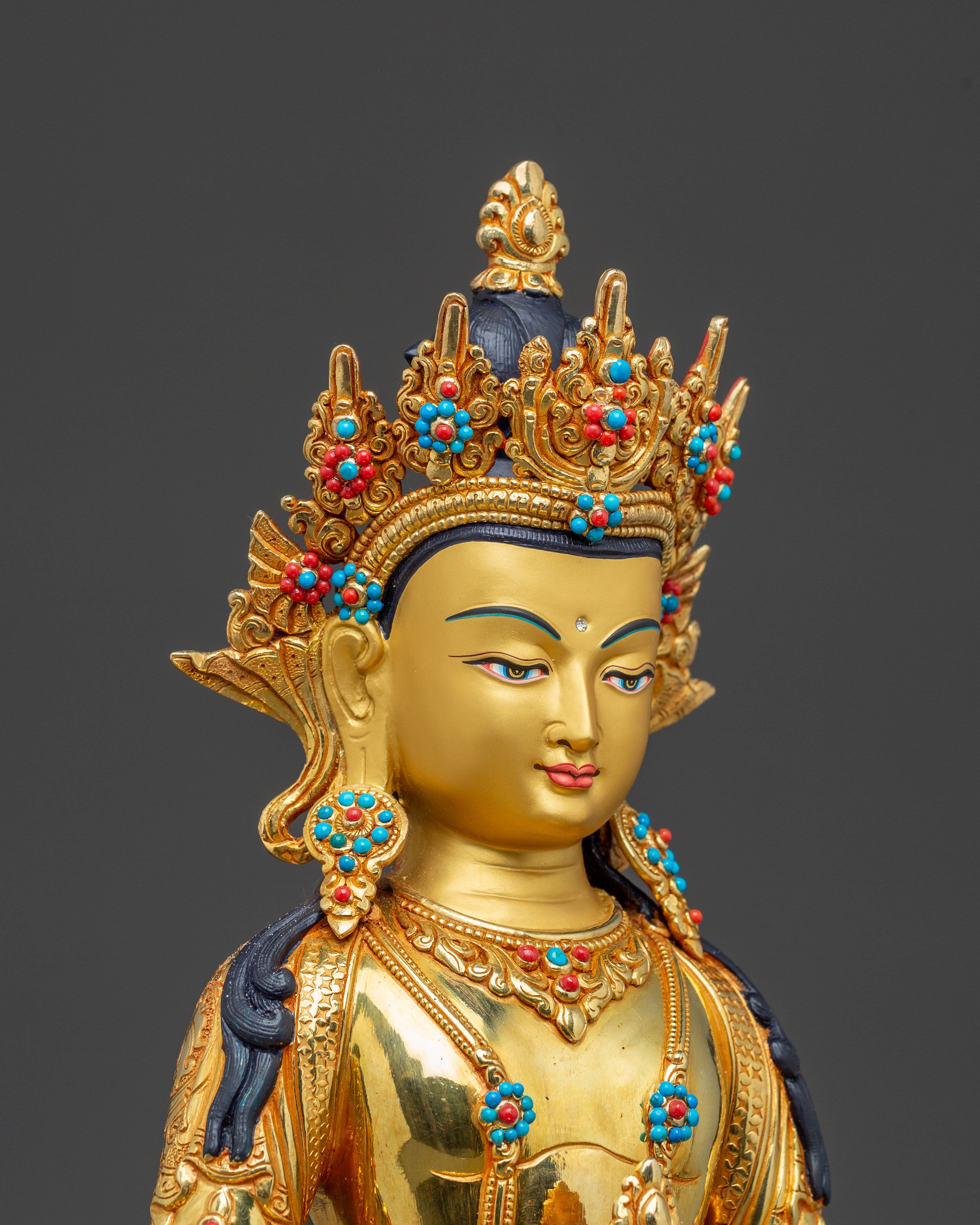 Handcrafted Amitayus Buddha Spiritual Statue - Masterpiece Gilded Copper