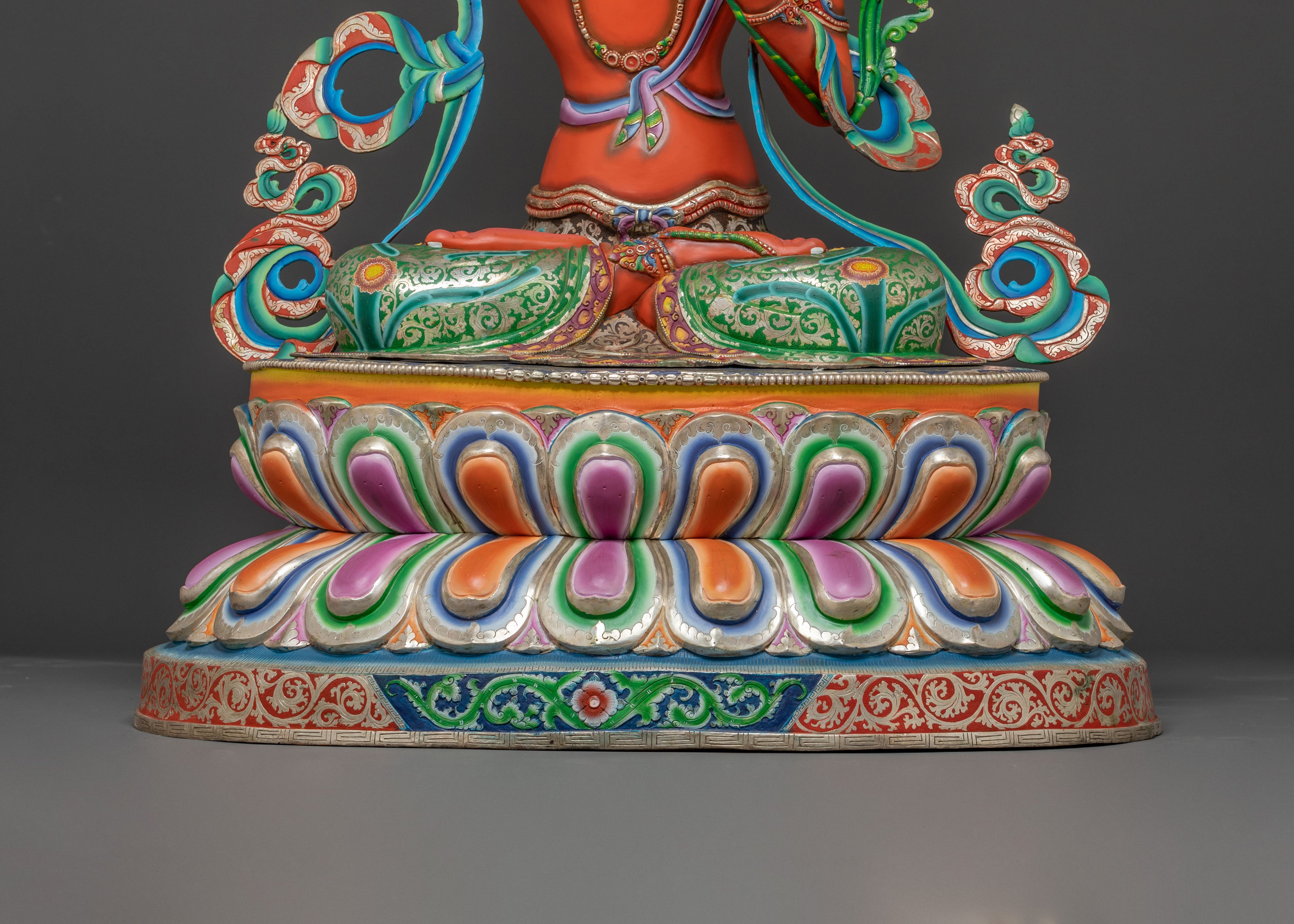 Handcrafted Spiritual Statue of Manjushri – Radiant Gold & Silver