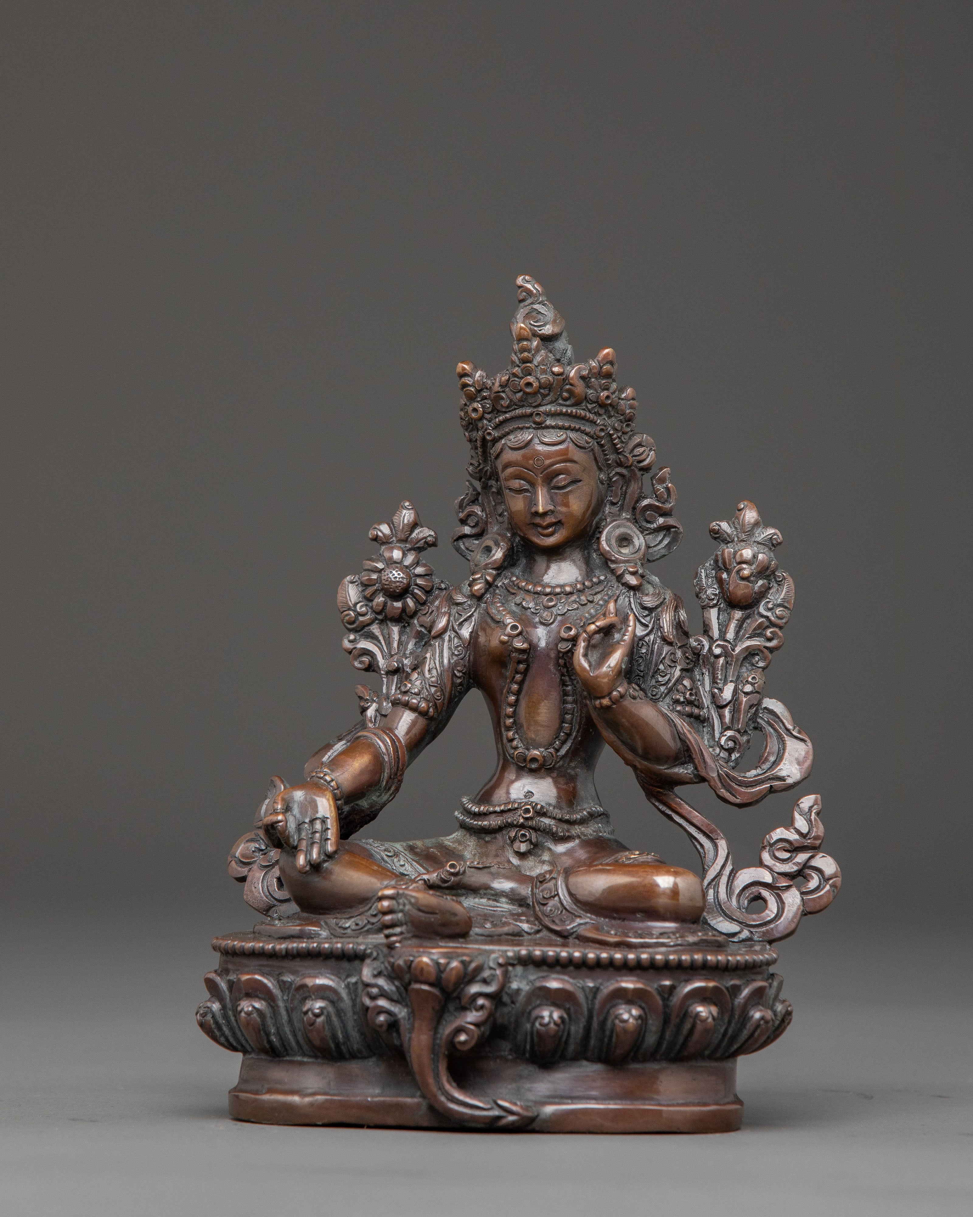 Mother Green Tara Blessing Statue - Oxidized Copper