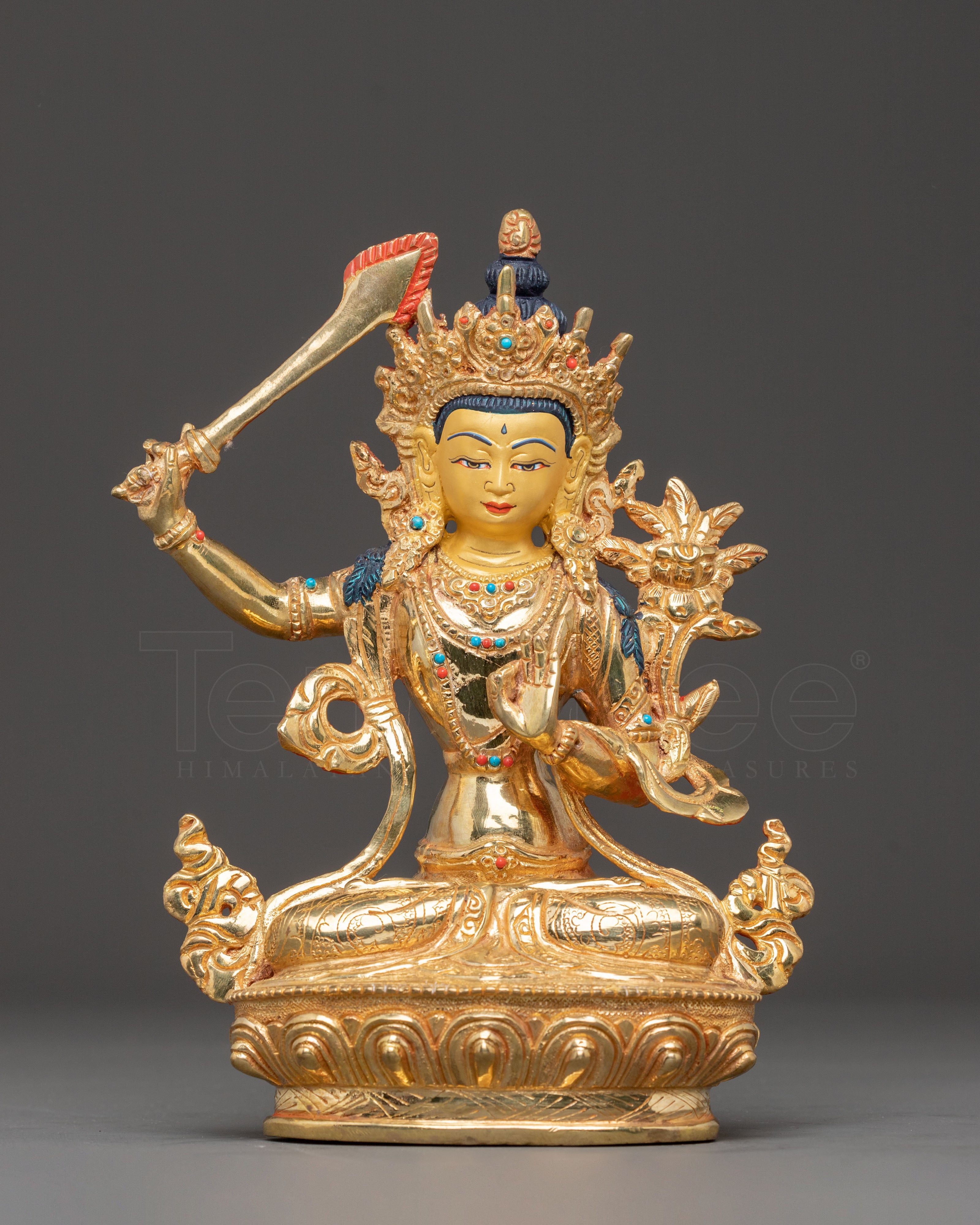 Handmade Golden Manjushri Copper Handcrafted Statue