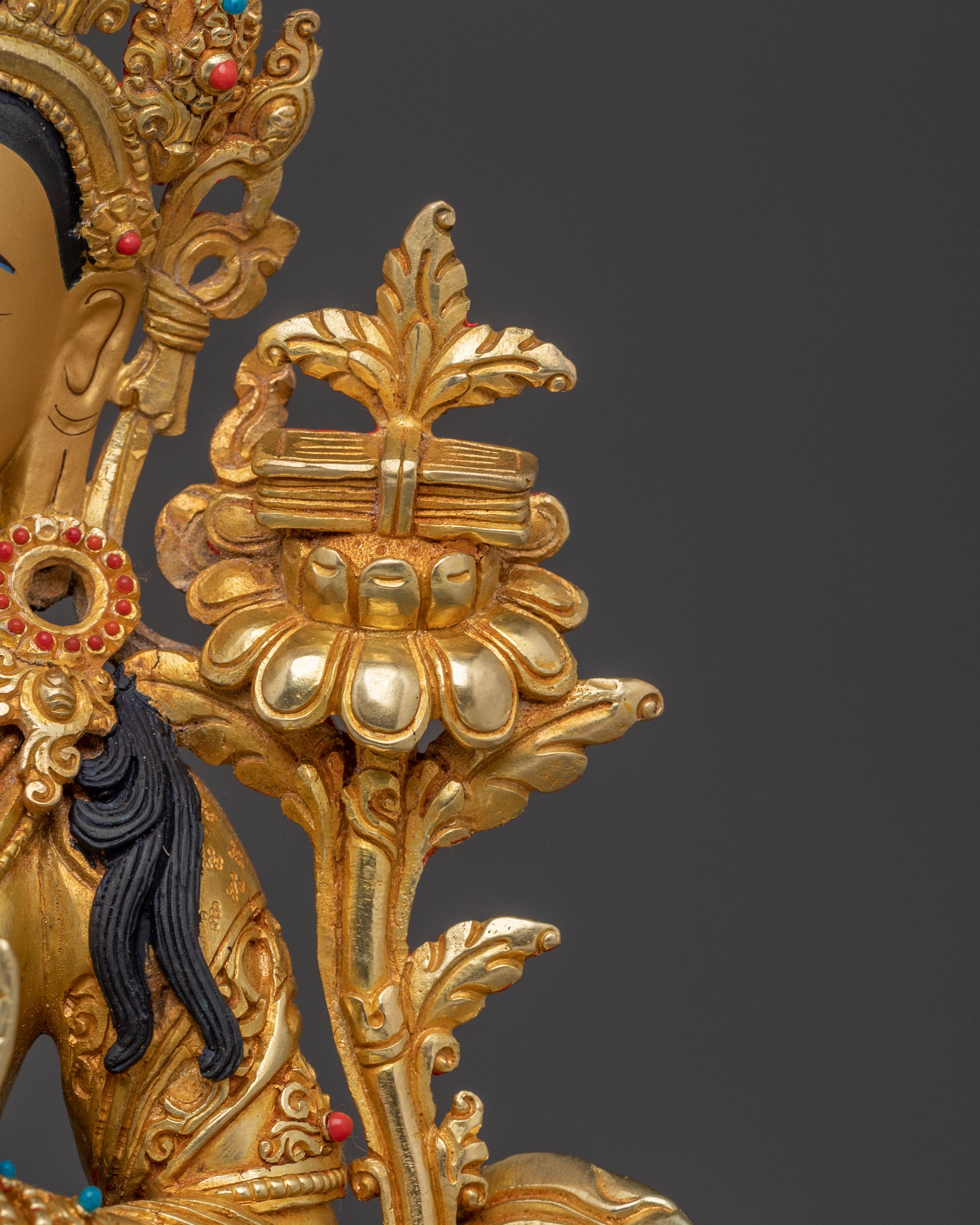 Bodhisattva Manjushri Handcrafted Statue: 24K Gold Gilded