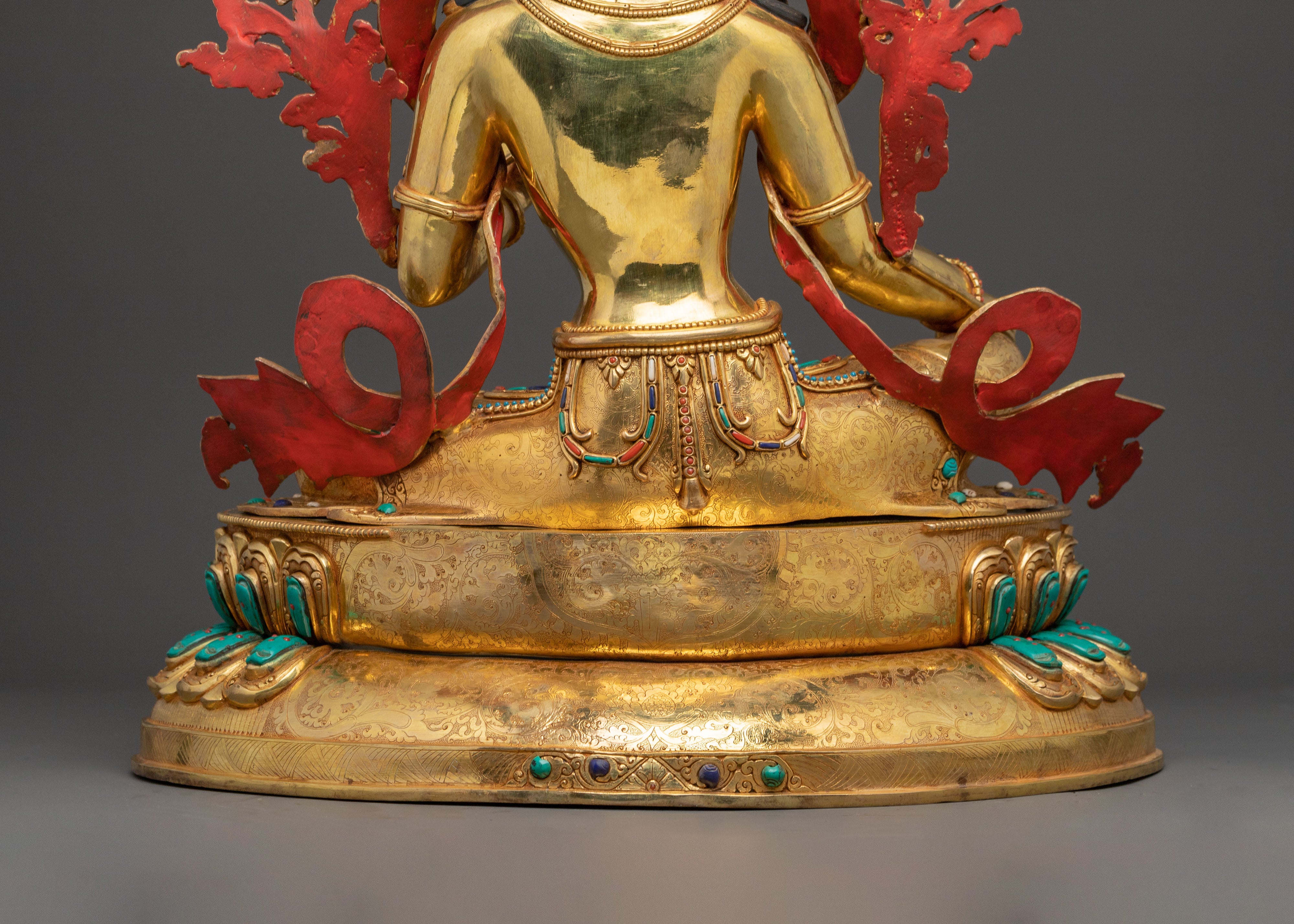Green Tara Goddess Golden Statue - Triple Layer of 24K Gold Gilding