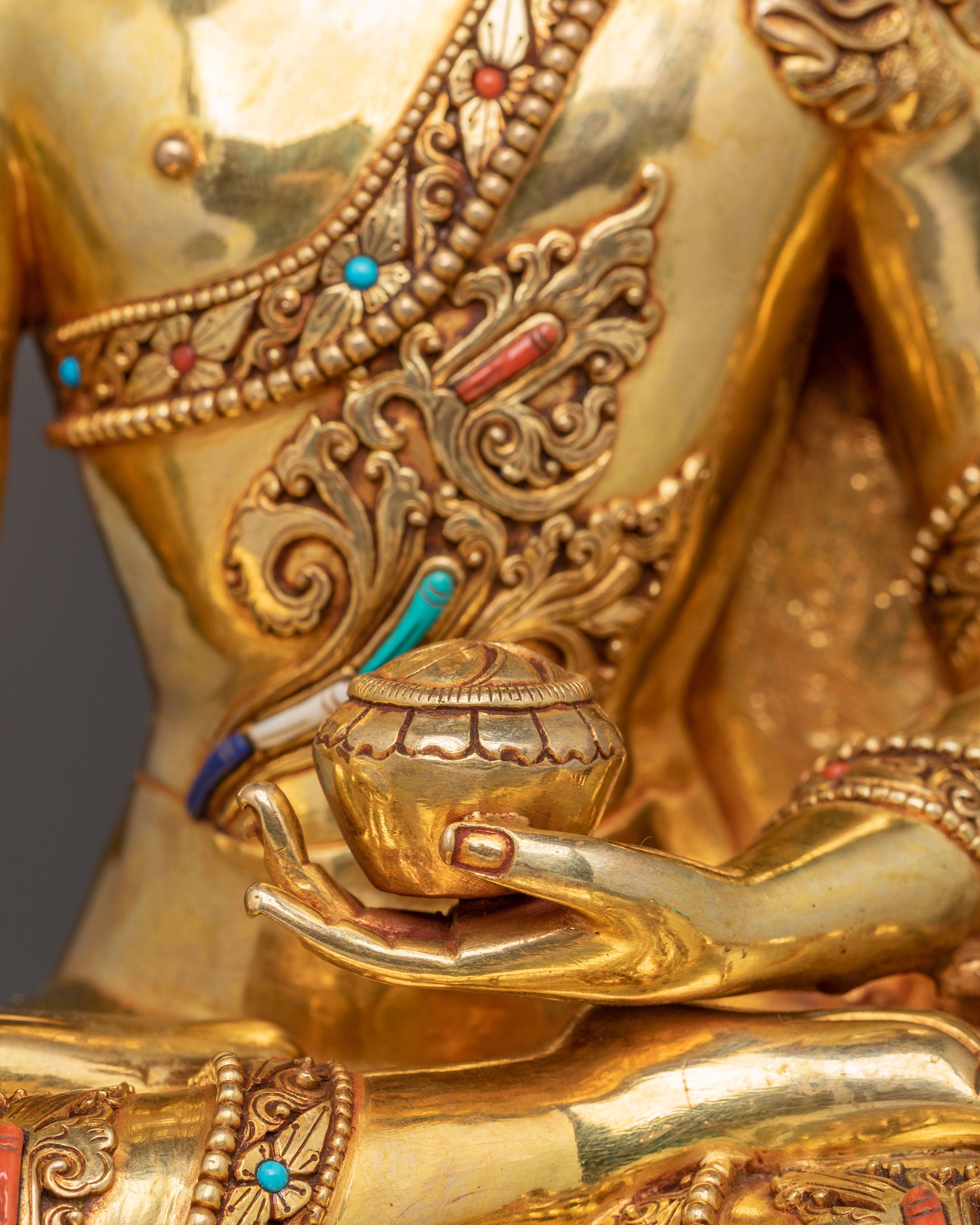 Holy Sculpture of Shakyamuni Buddha: 24K Gilded Copper Masterpiece