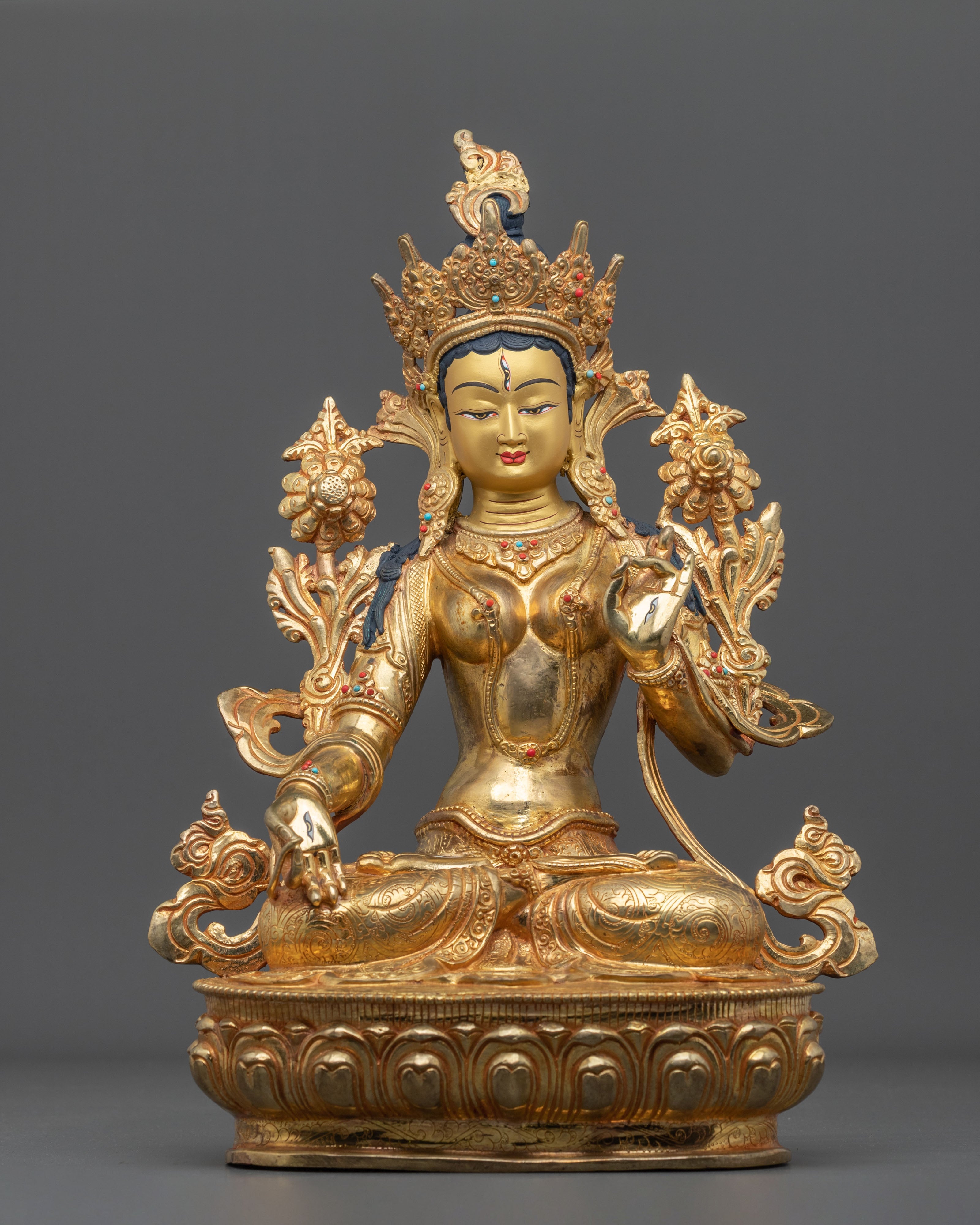 White Tara Statue Adorned with Gemstones