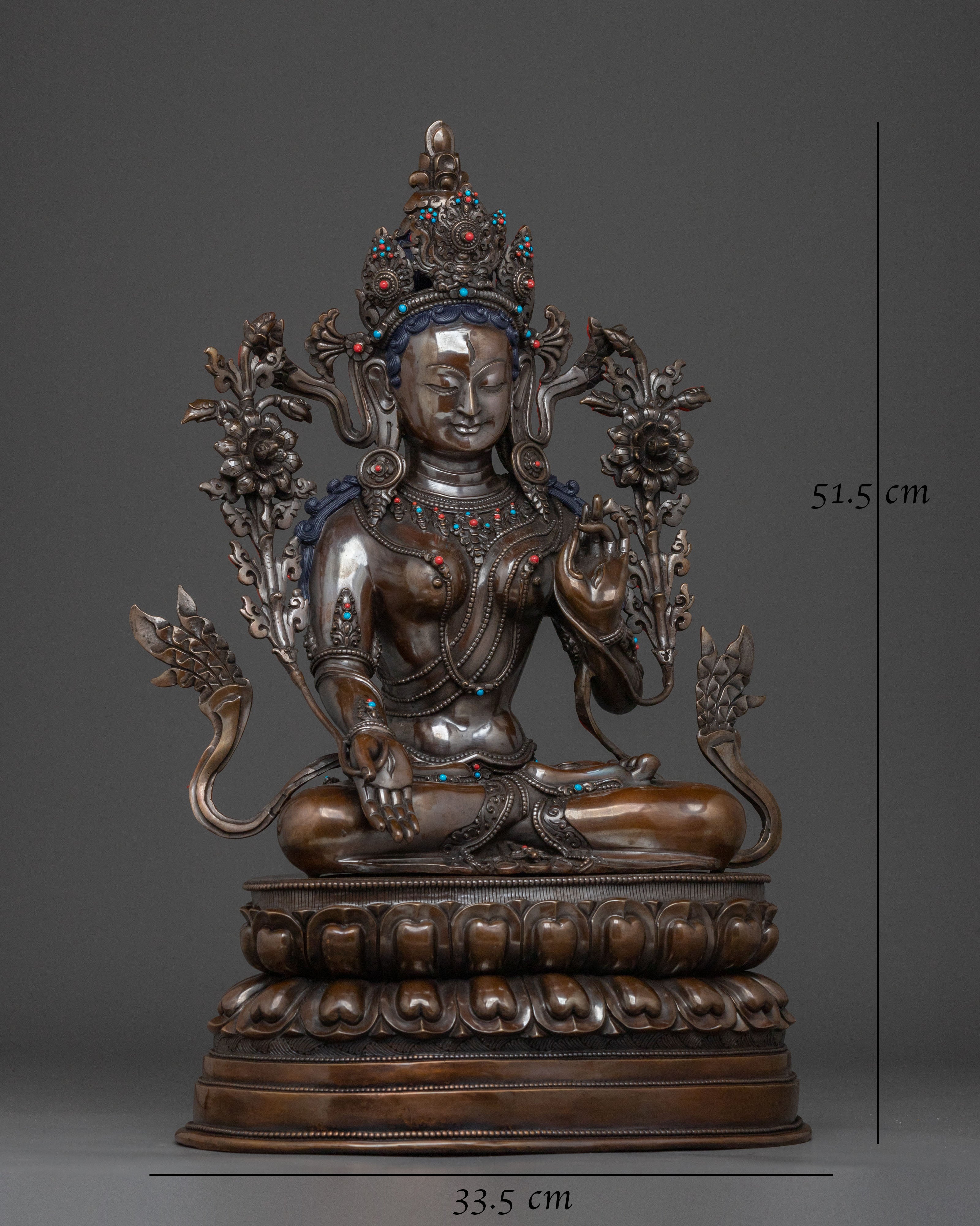 White Tara Statue: Oxidized Copper Goddess