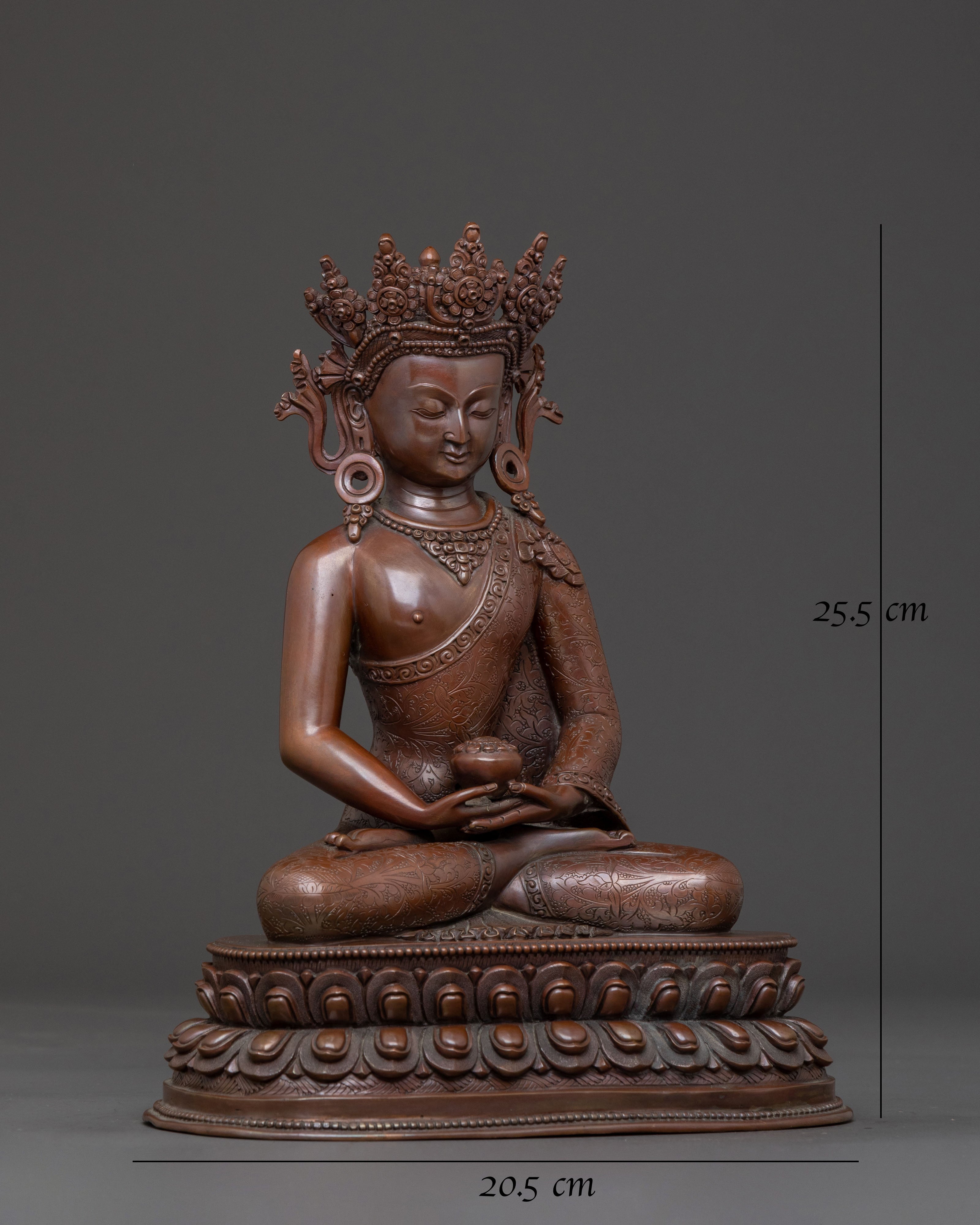Crown Amitabha Buddha Statue in Oxidized Copper