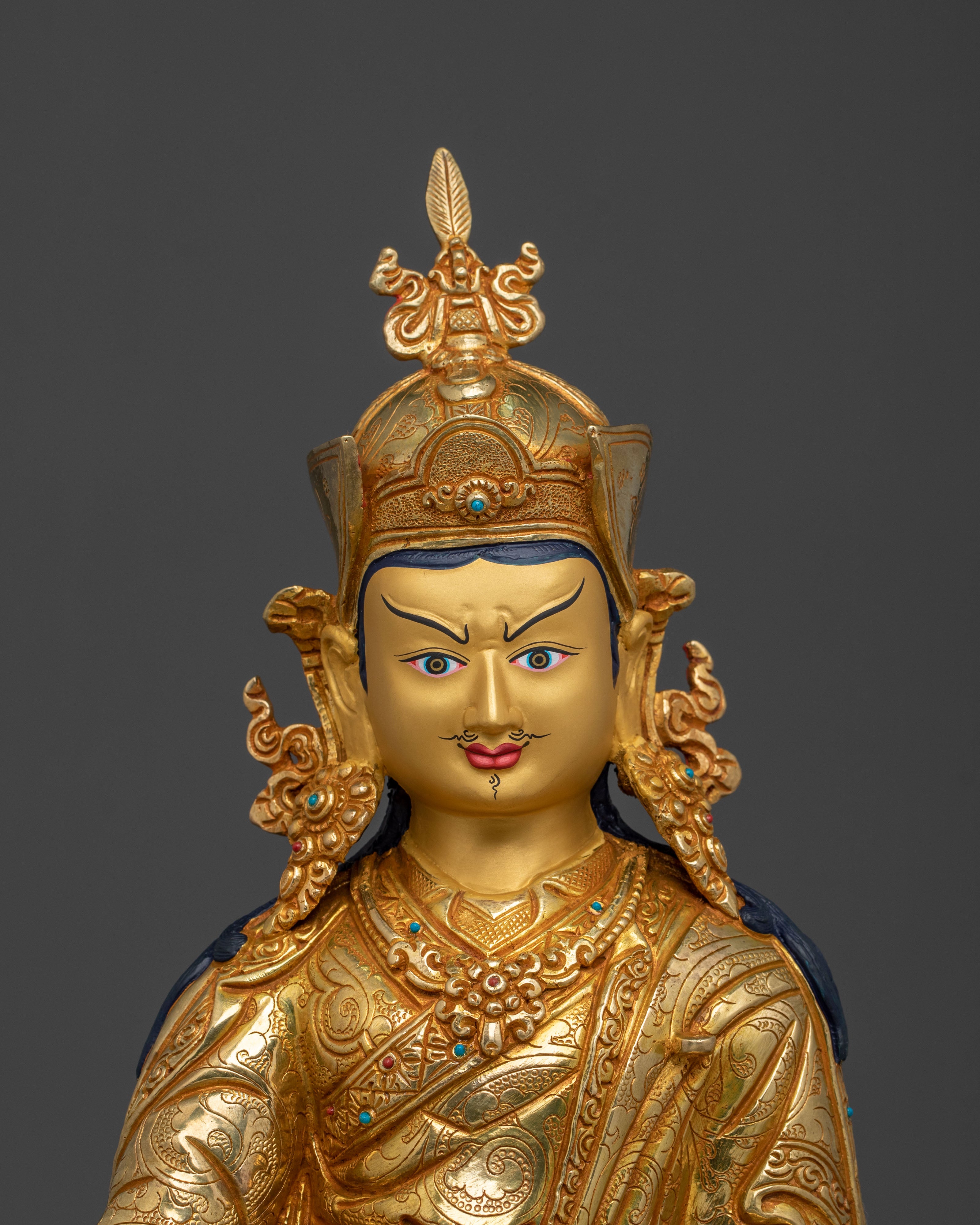 Buddhist Protector Guru Rinpoche Statue | 24K Gold Gilded Artwork