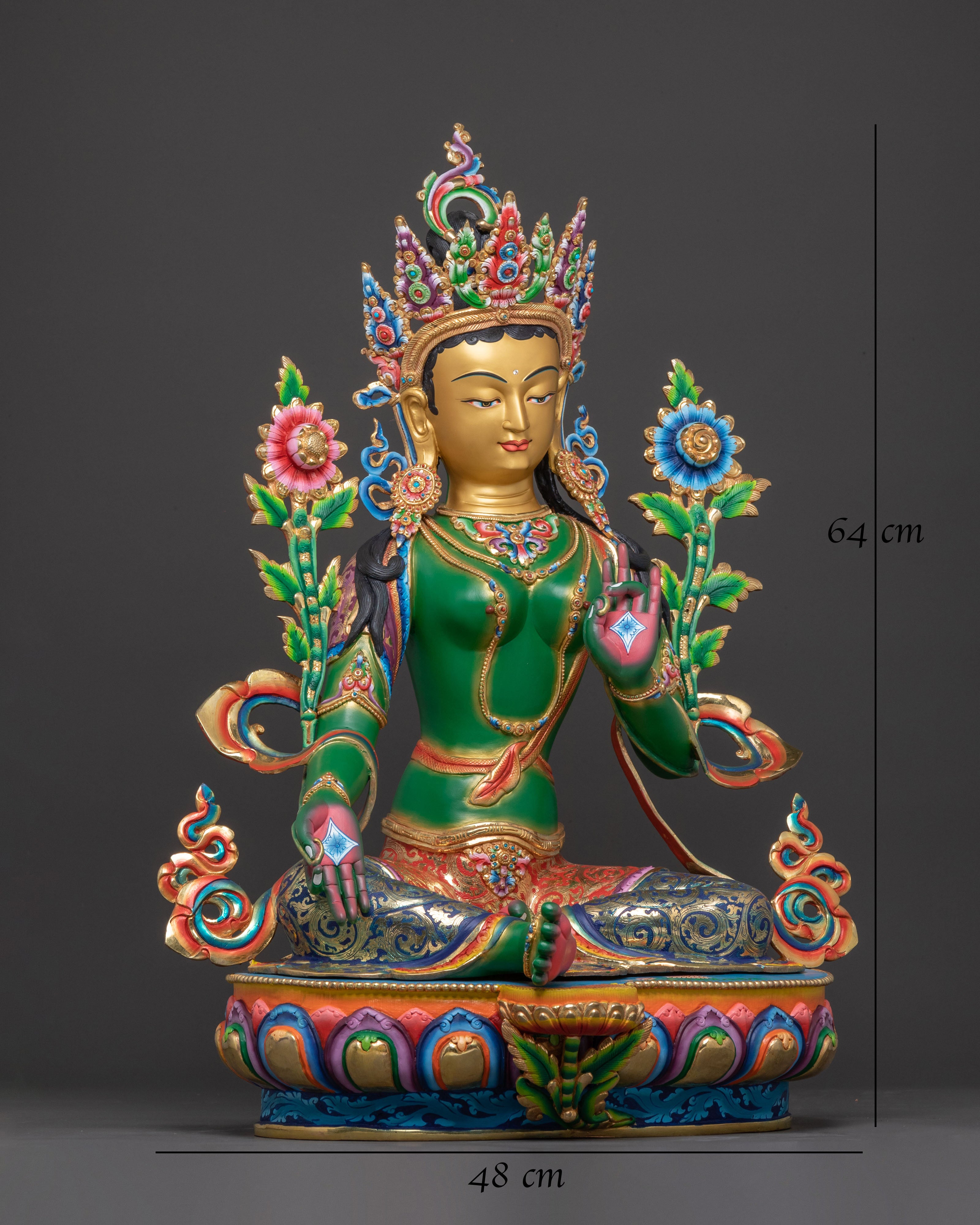 Handcrafted Divine Green Tara Statue – 24K Gilded Masterpiece