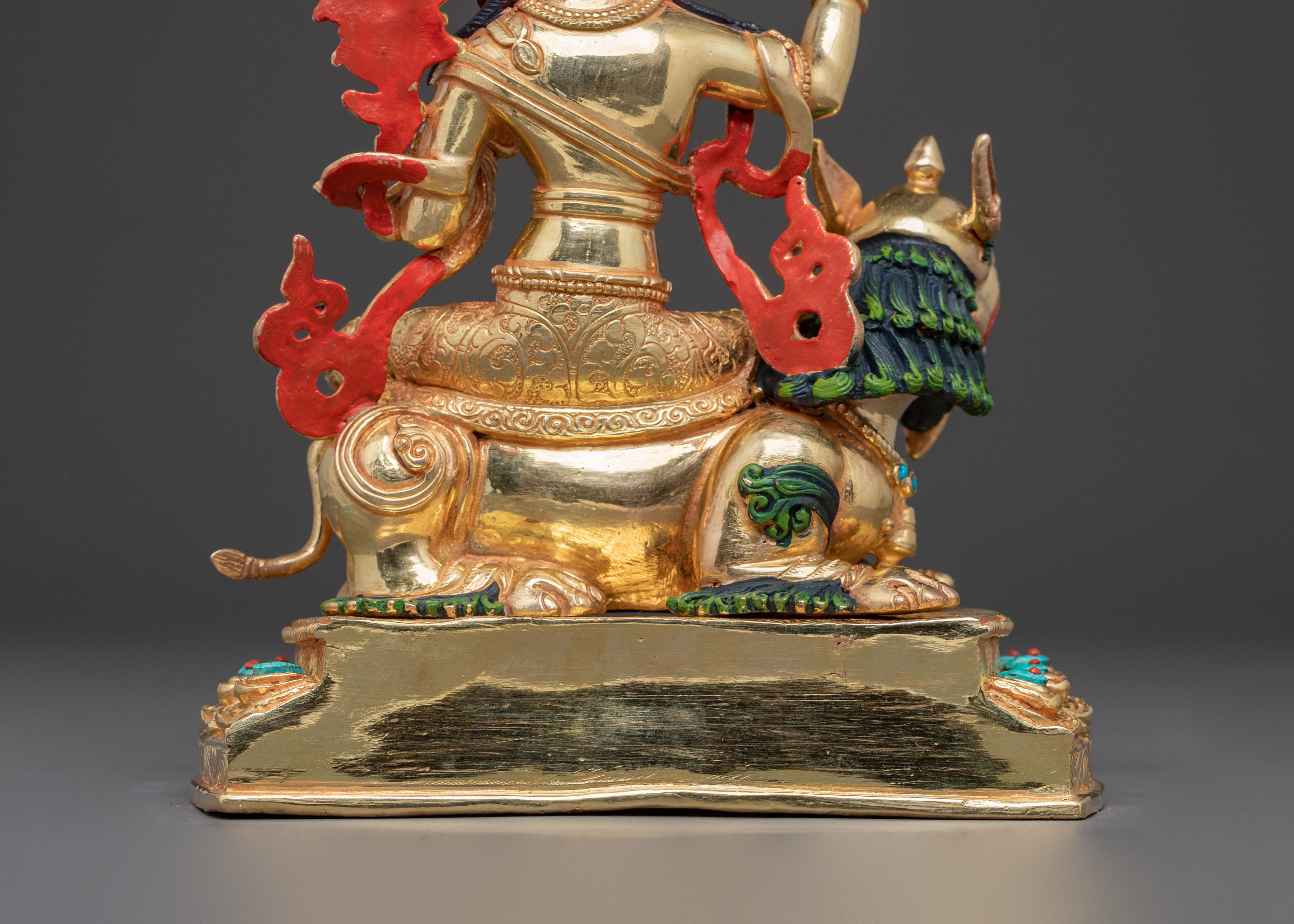 Simhanada Manjushri Wisdom Statue – Gold Gilded Copper Statue