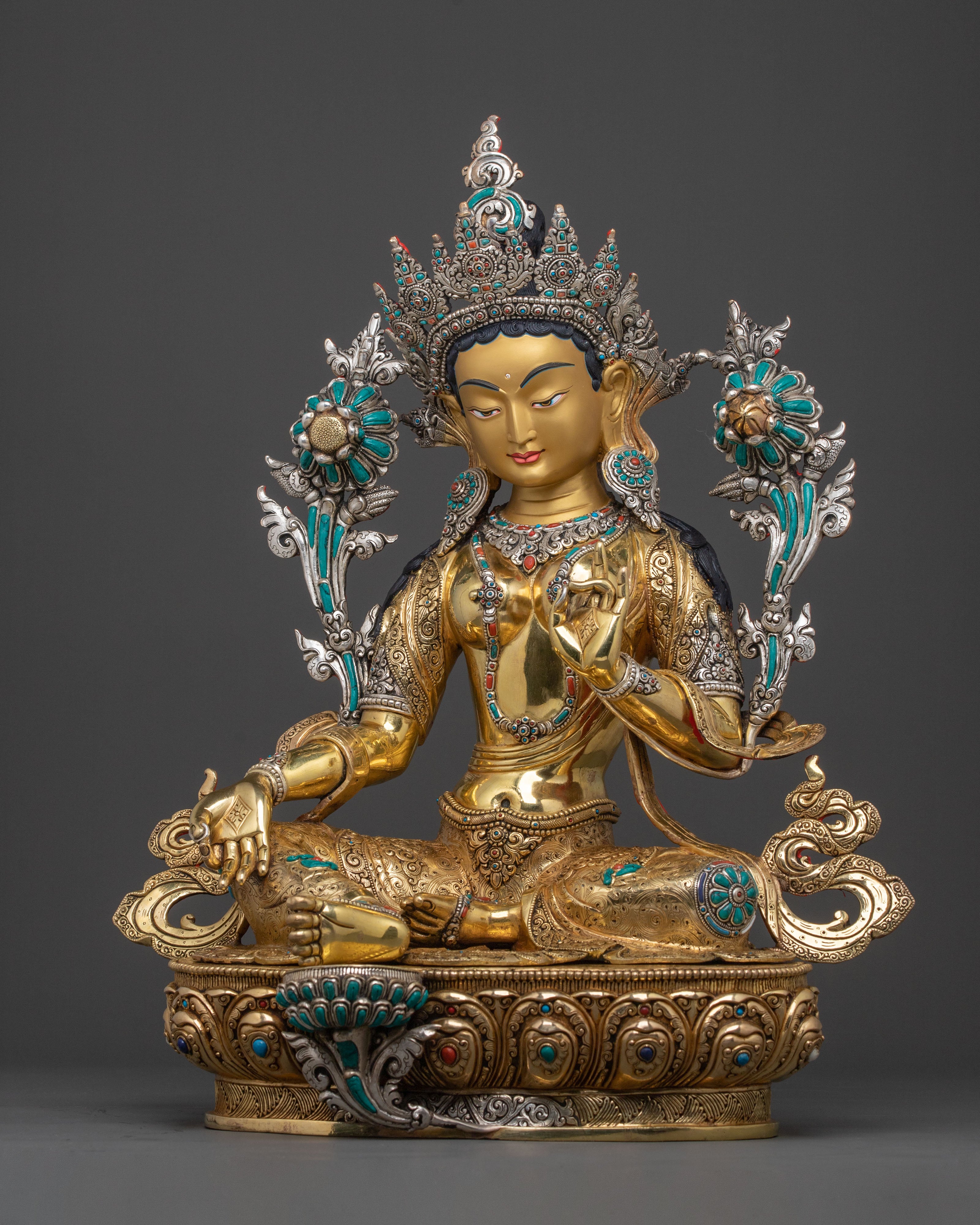 A Radiant Hand Carved Goddess Green Tara Statue