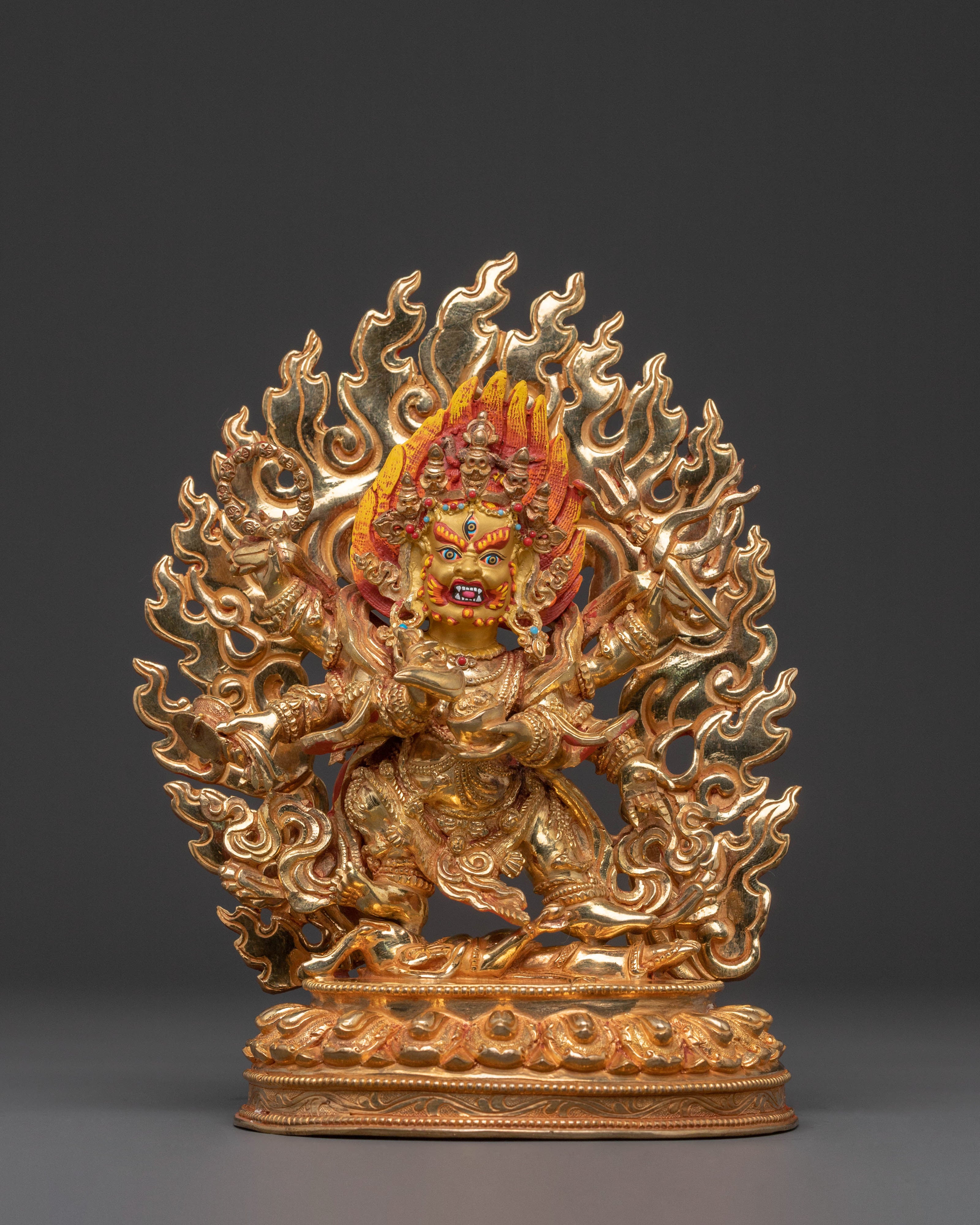 Divine Six-Armed Mahakala Statue – Fierce Protector Sculpture