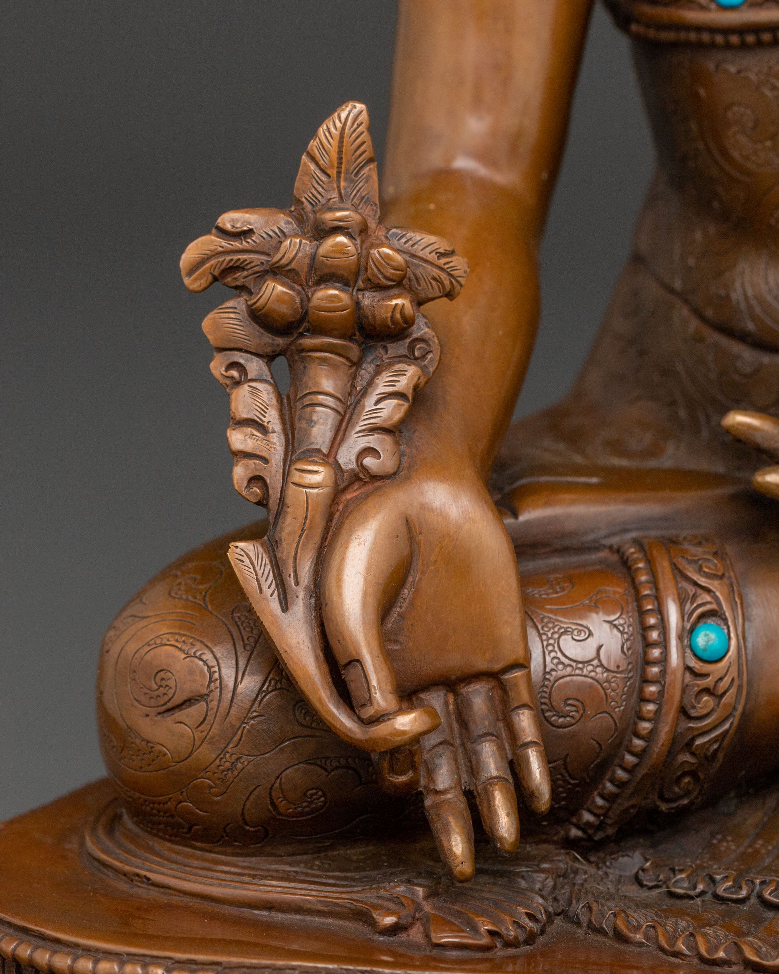 Medicine Buddha Statue: Oxidized Copper Healer Buddha Sculpture