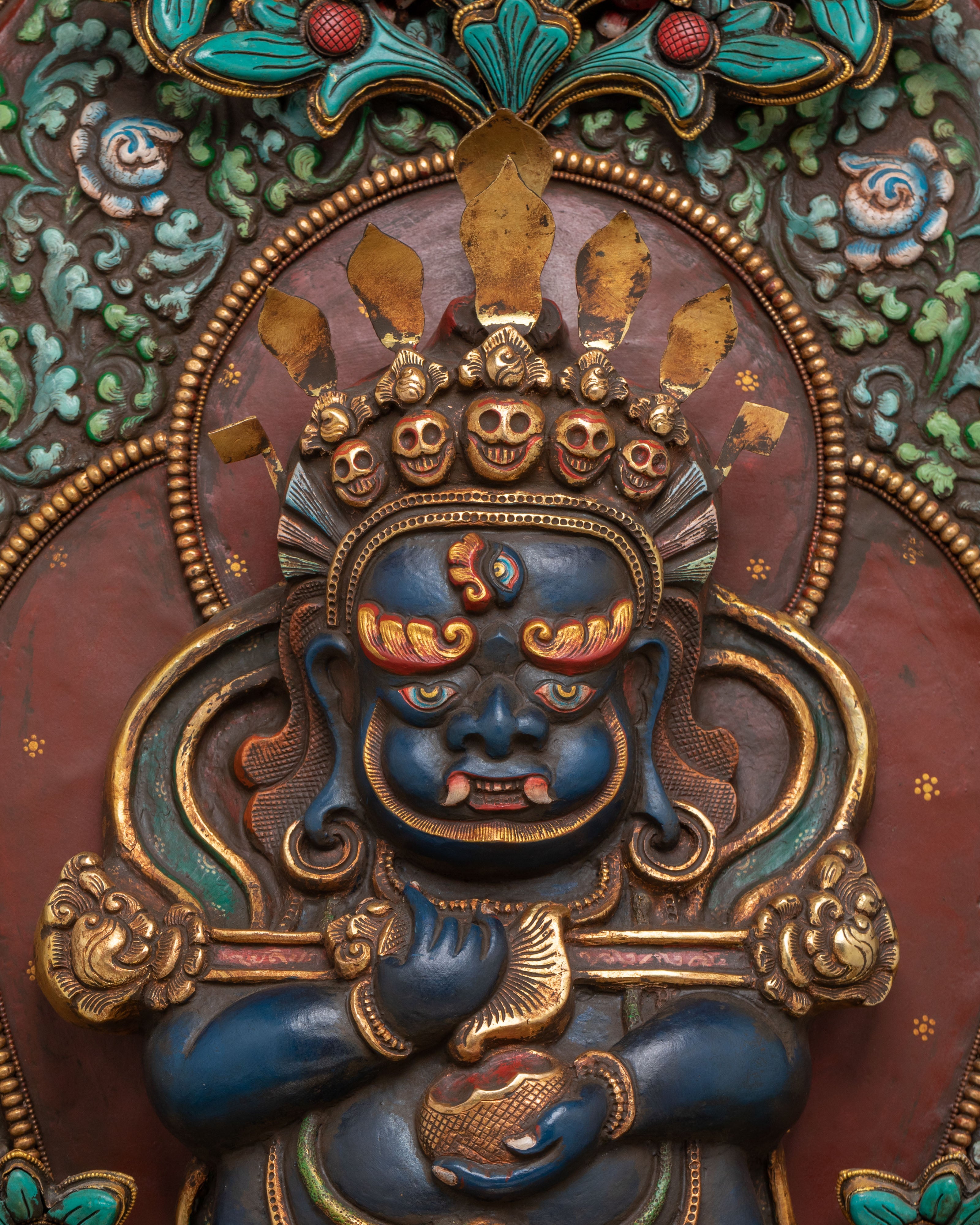 Shakya Mahakala Sacred Statue: 24K Gold Gilded Statue