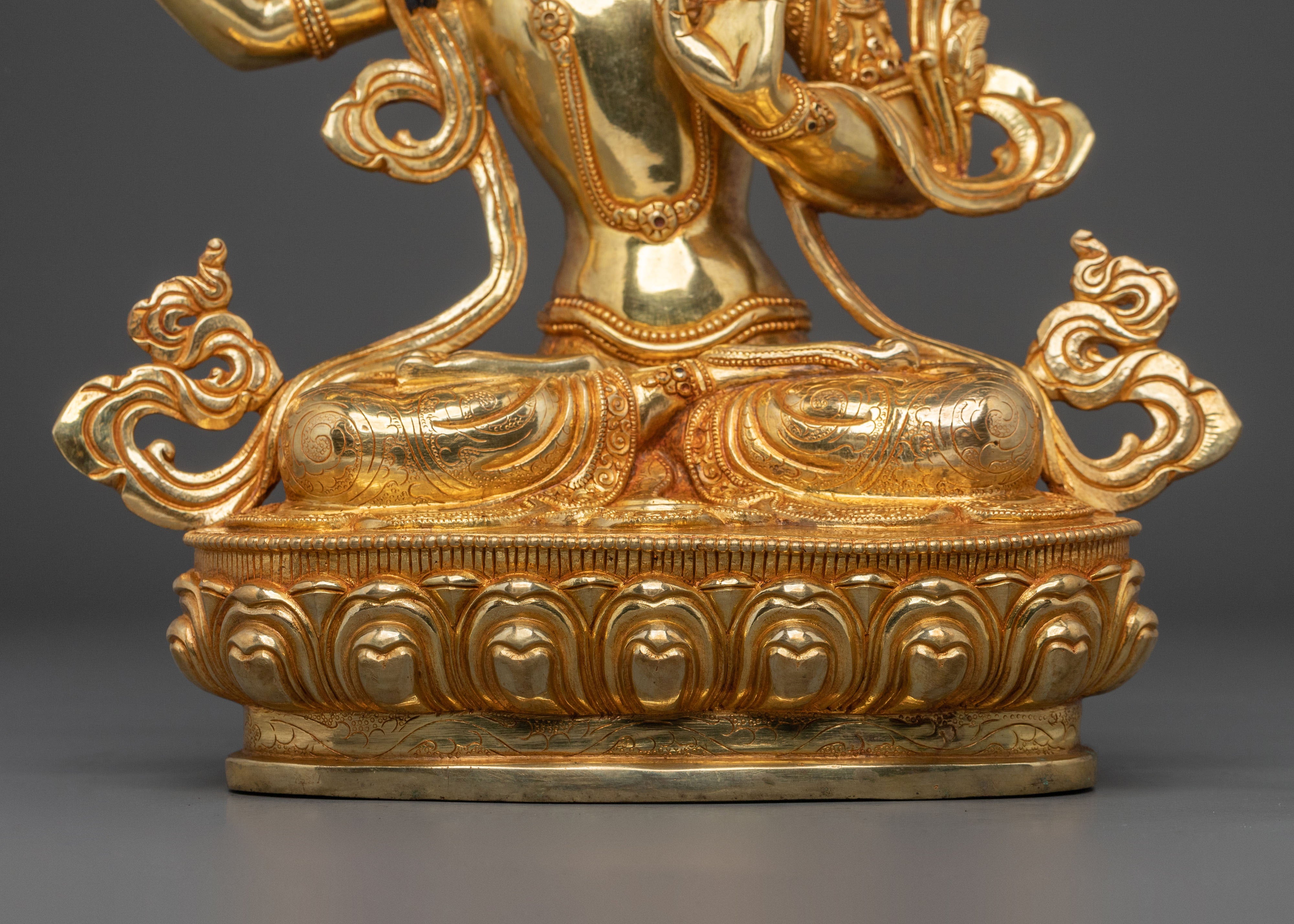 Manjushri 24K Gold Gilded Statue | Wisdom Bodhisattva