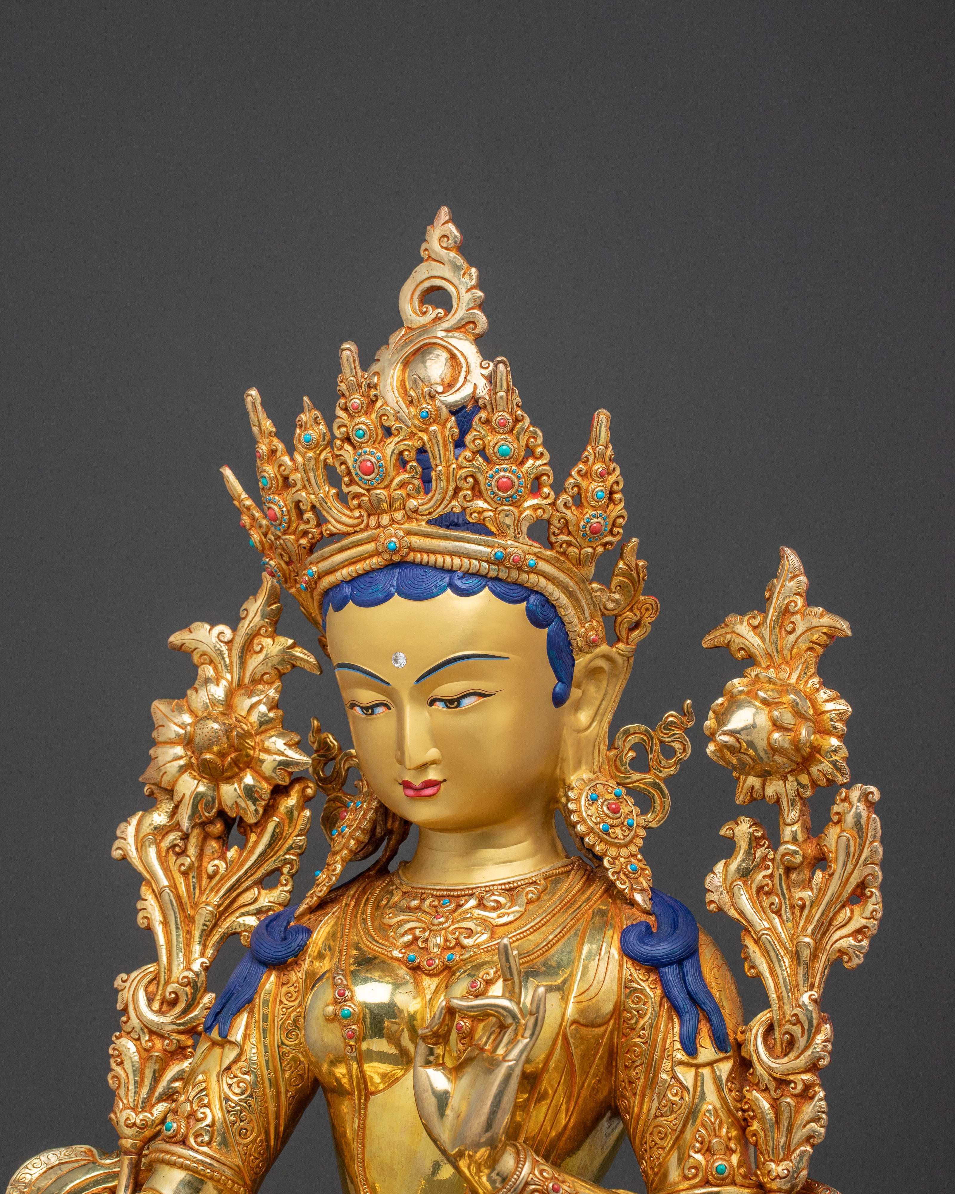 24K Gold Gilded Green Tara Spiritual Statue | Meditation Decor