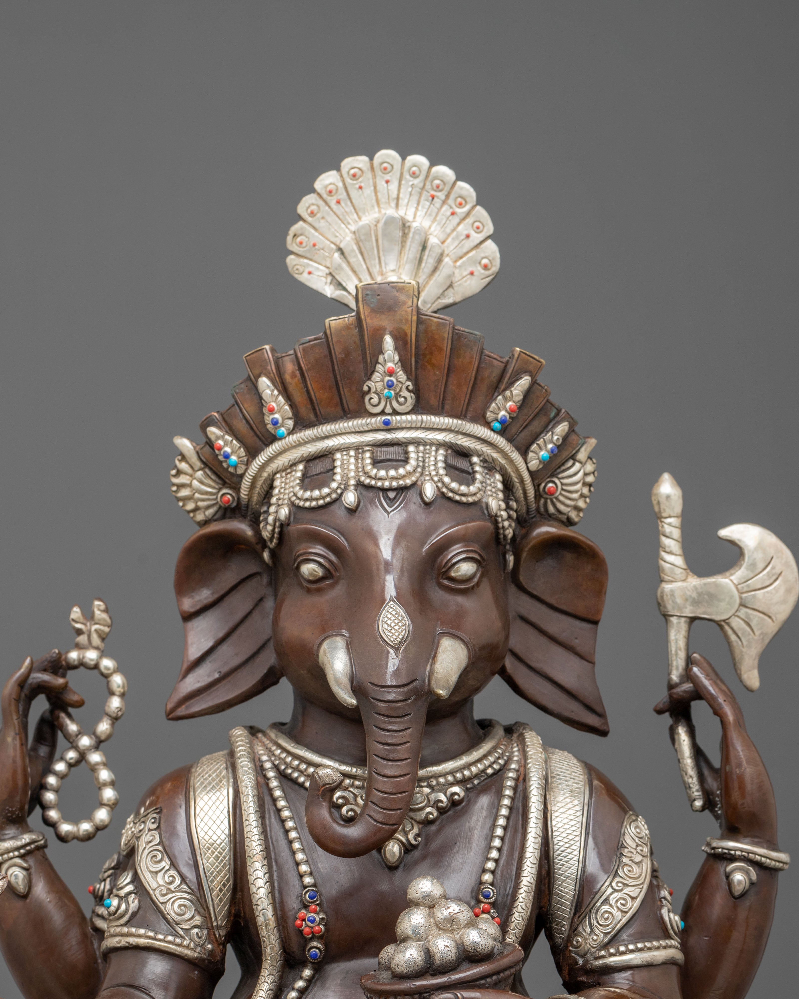 Oxidized Copper Ganesh Statue | Silver-Plated Hindu Deity Sculpture