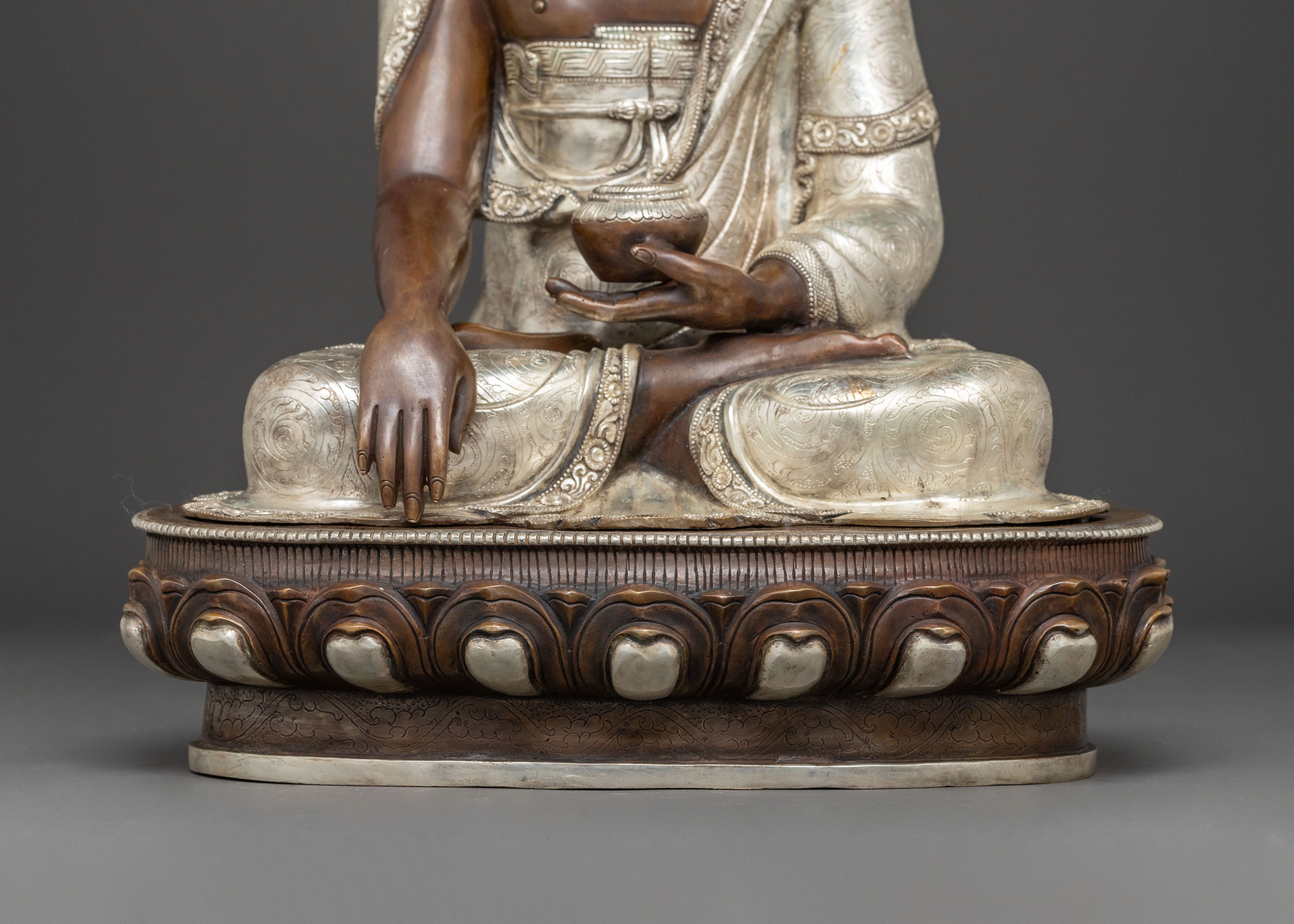 Silver-Plated Shakyamuni Buddha Copper Statue | A Sacred Vision of Enlightenment