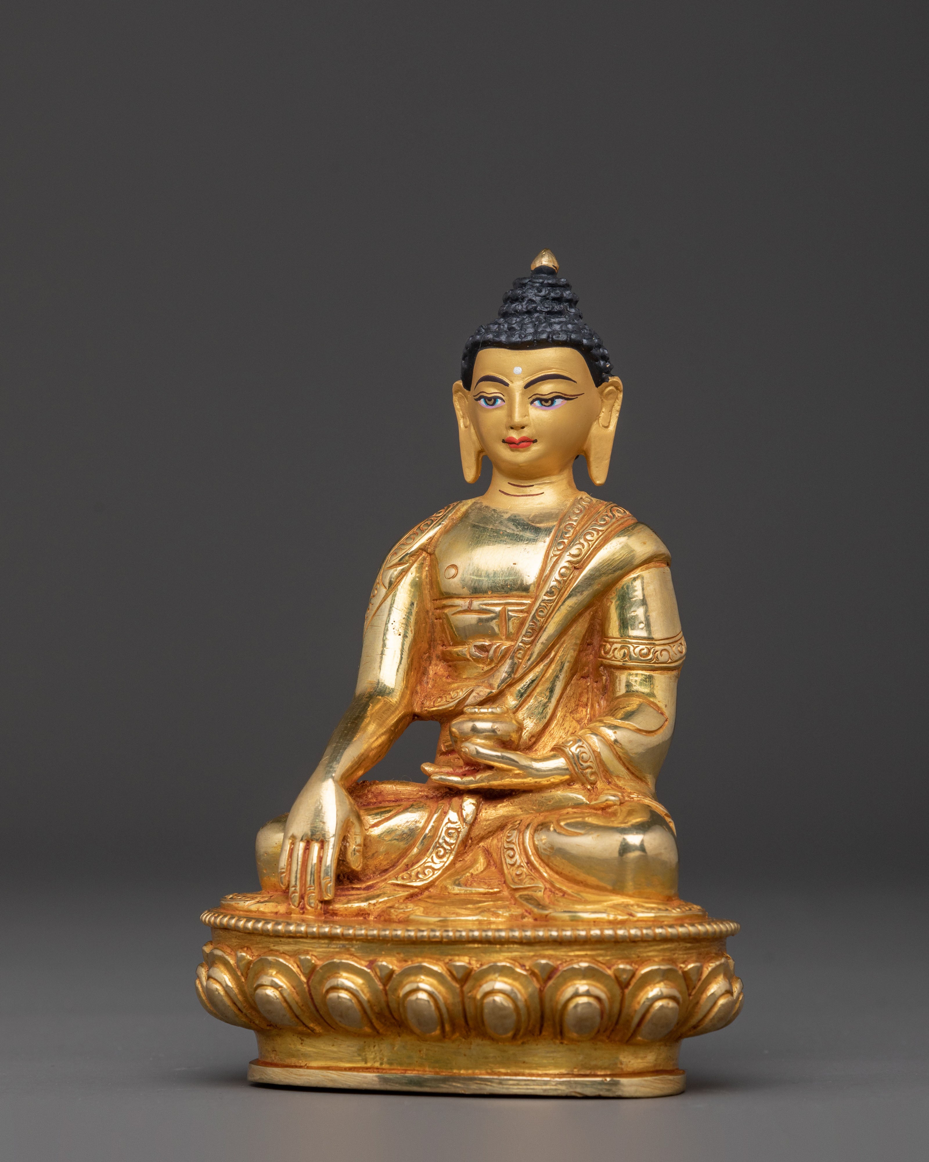 Sacred Shakyamuni Buddha Handcrafted Statue – 24K Gilded Copper