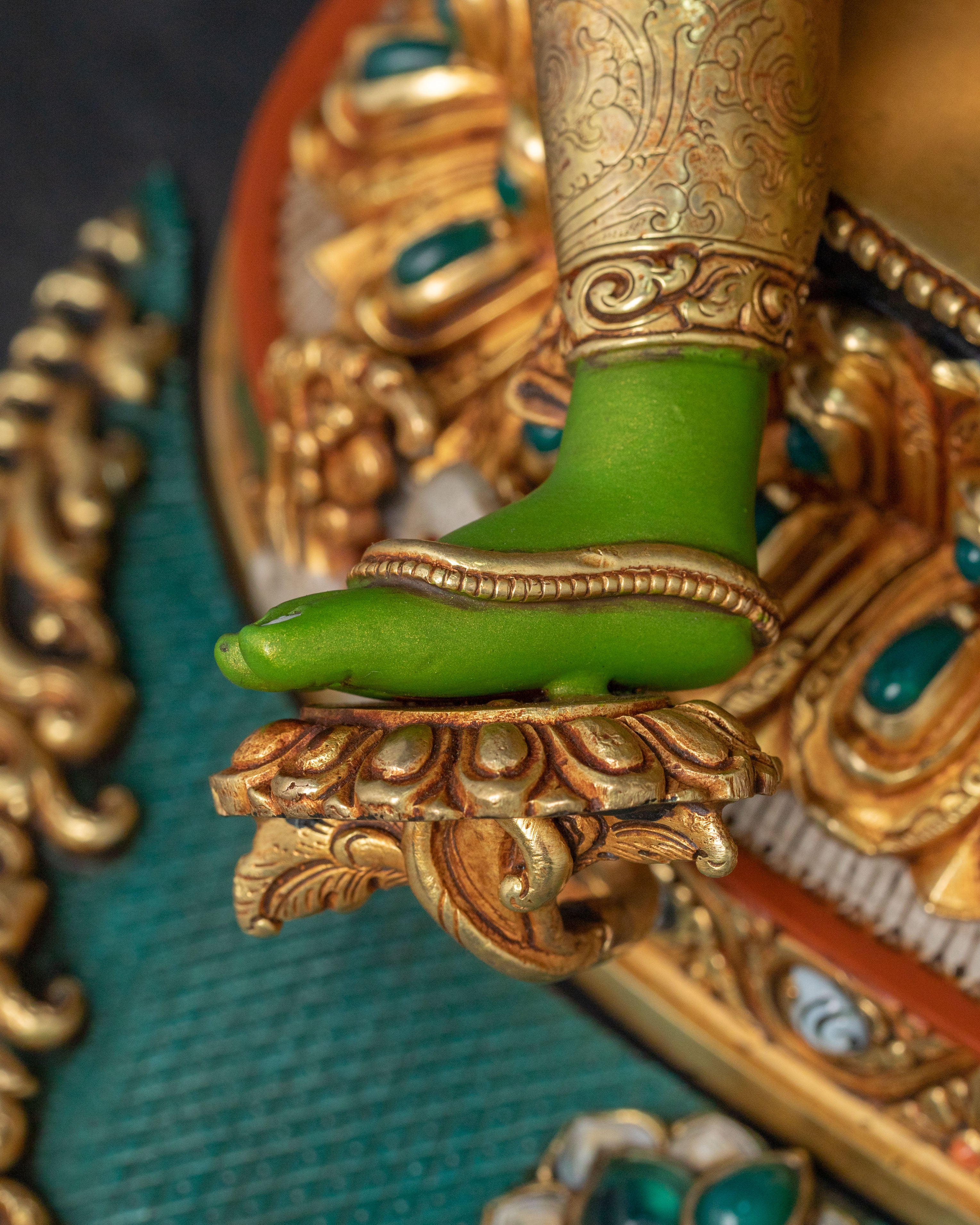 Green Tara Protection Statue with a Throne | Mother Figurine