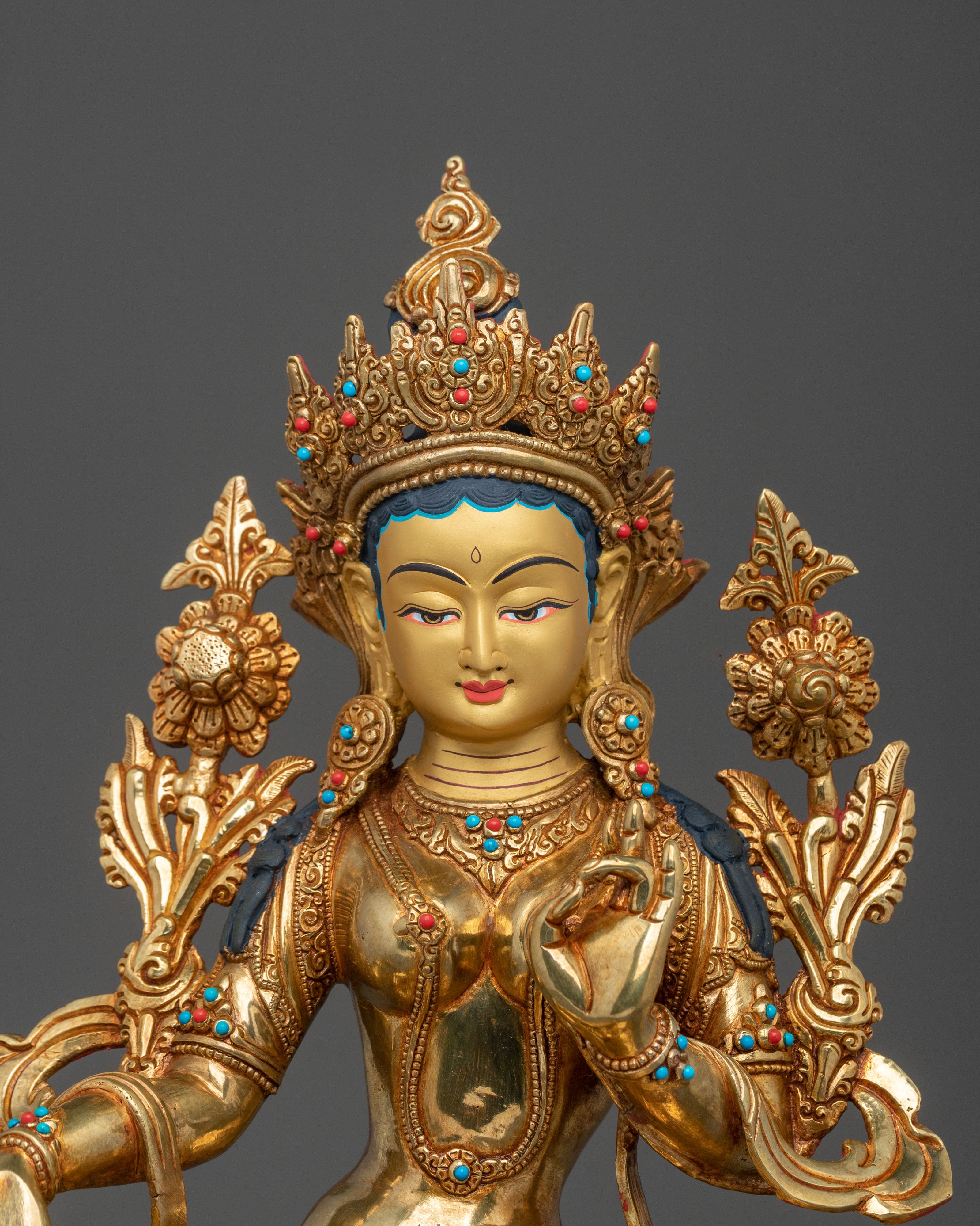 Green Tara Statue | Handcrafted 24K Gold Gilded Guardian