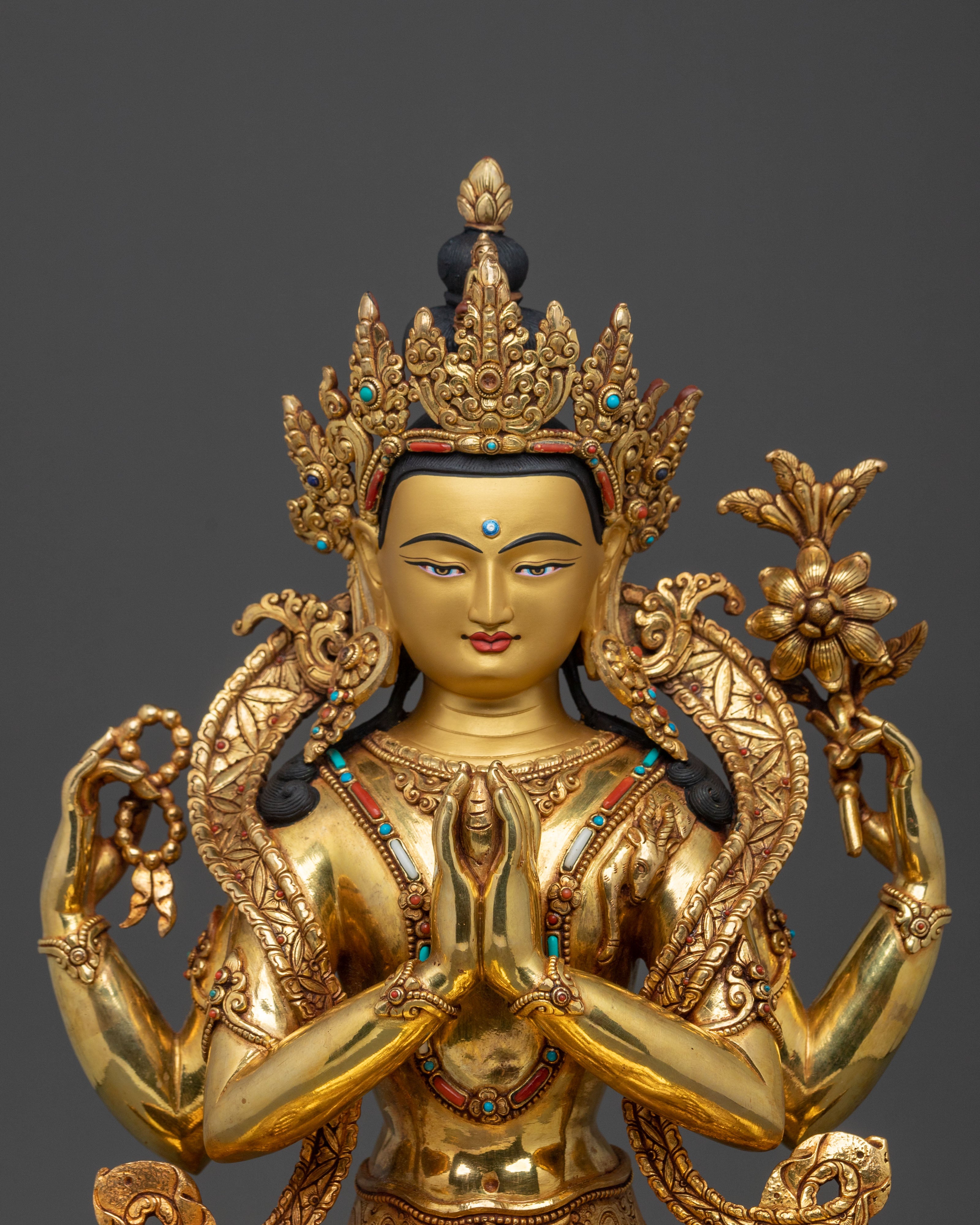 Four-Armed Chenrezig Copper Statue | Home Decor