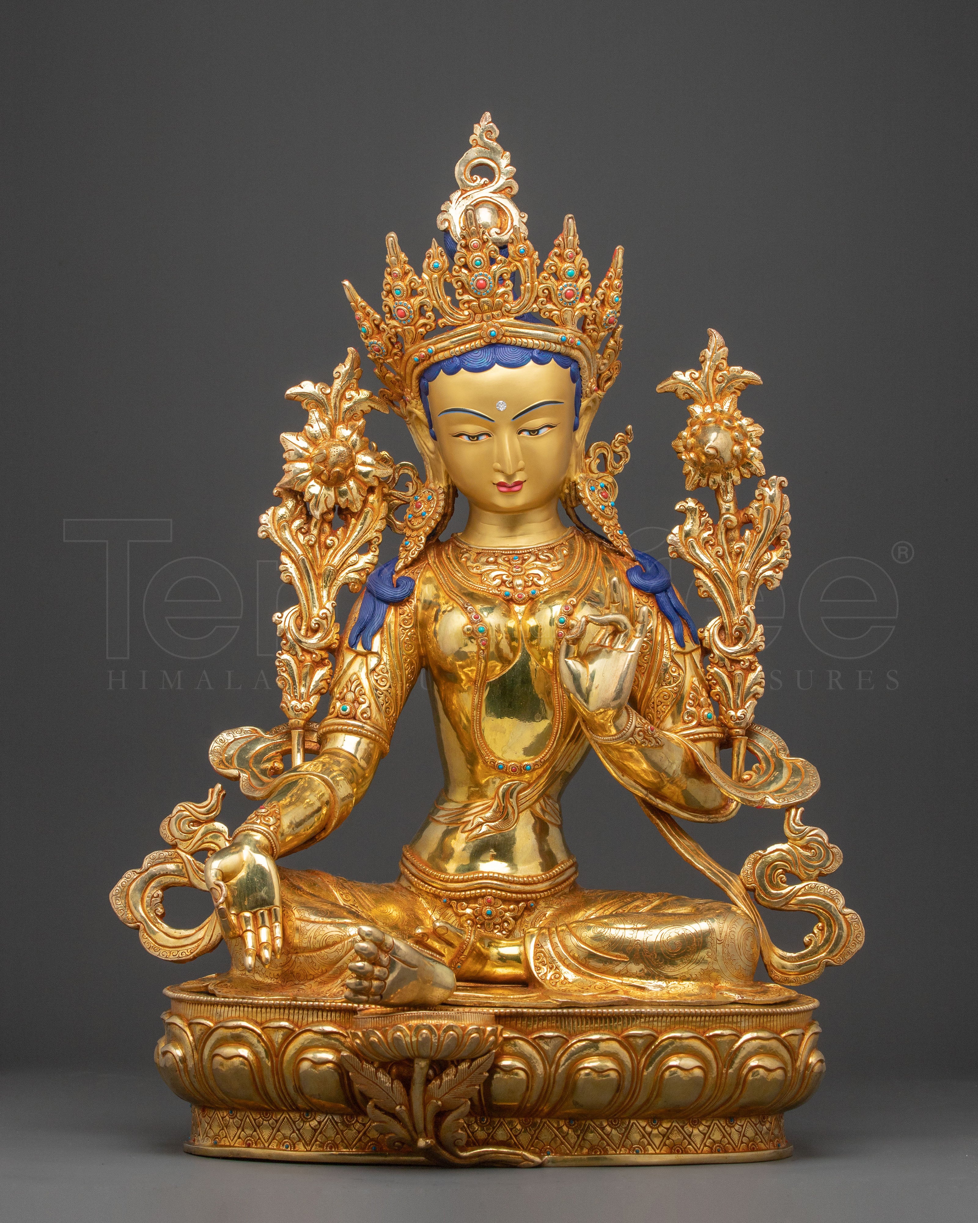 24K Gold Gilded Green Tara Spiritual Statue