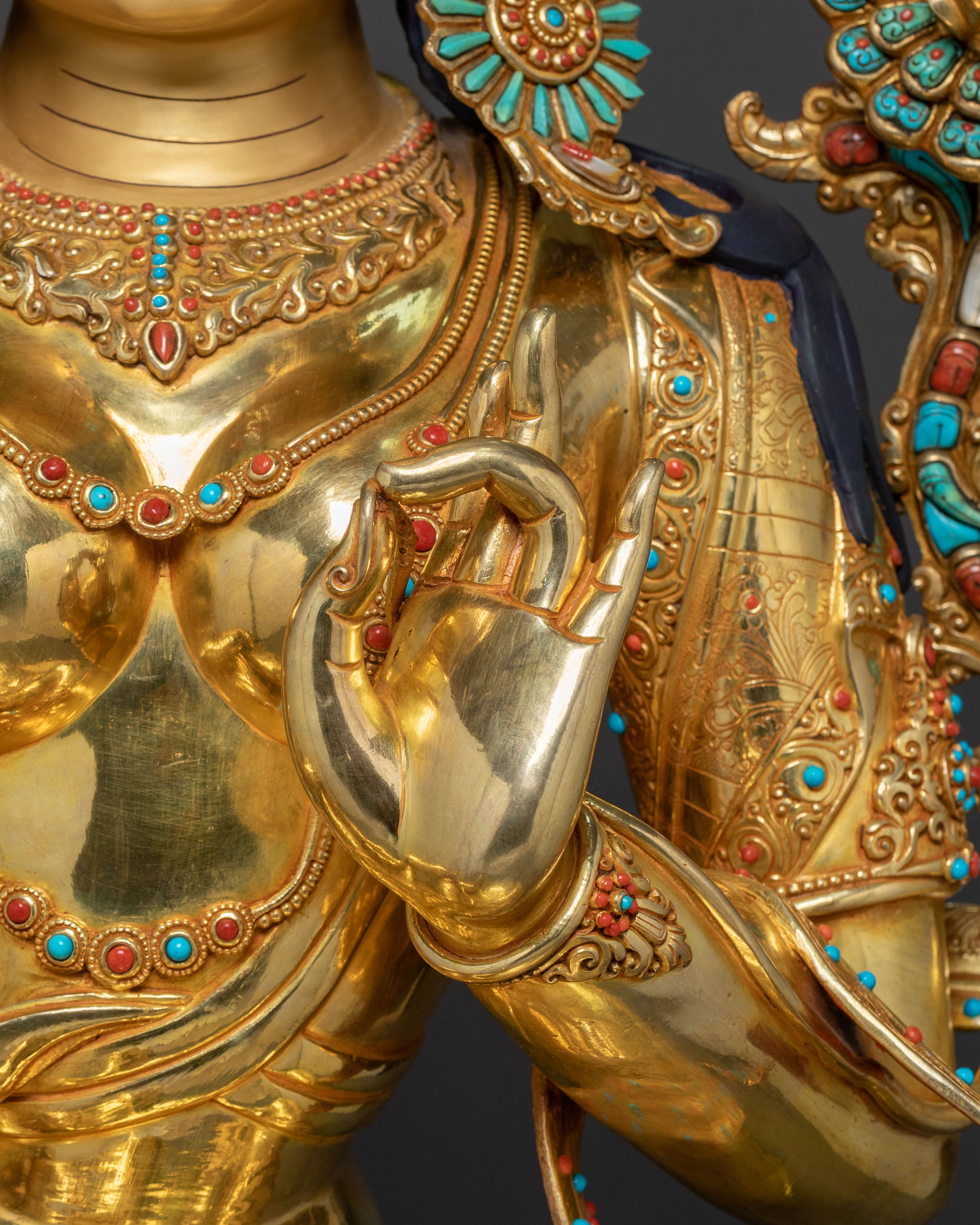 Life-Size Green Tara Statue | 24K Gold Glided Buddhist Sculpture