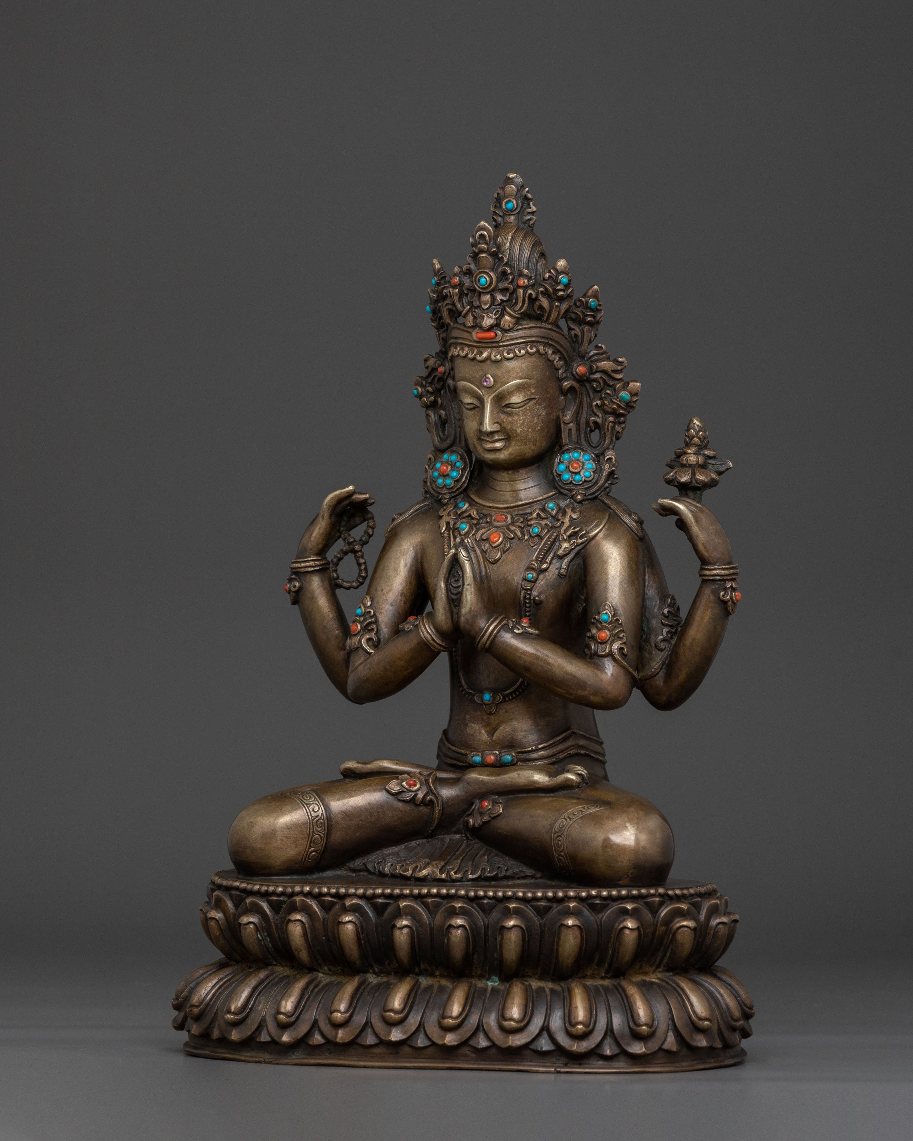 Exquisite Chenrezig Prayer Statue | Traditional Himalayan Artwork