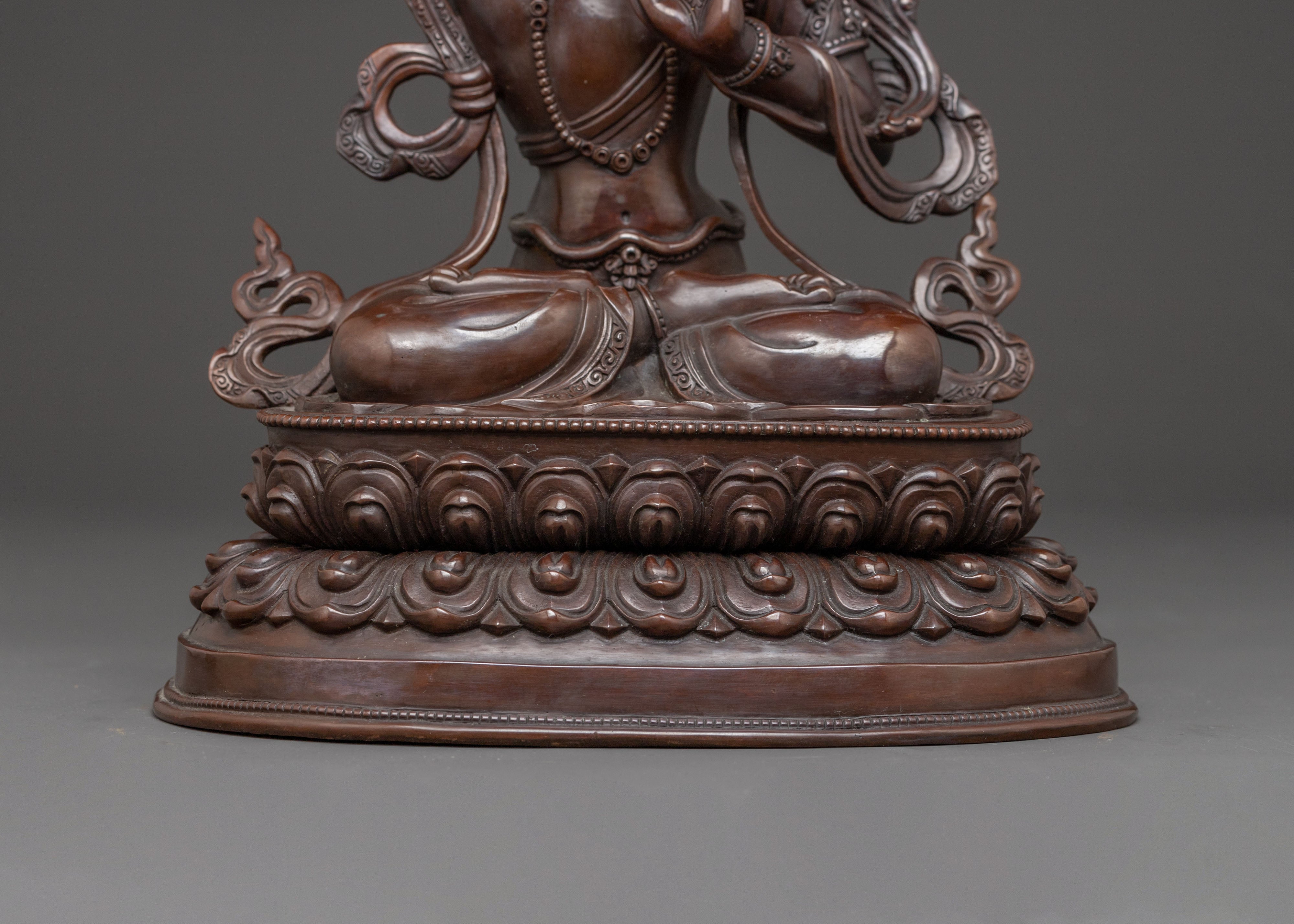 Oxidized Copper Manjushri Bodhisattva Statue | Wisdom Deity