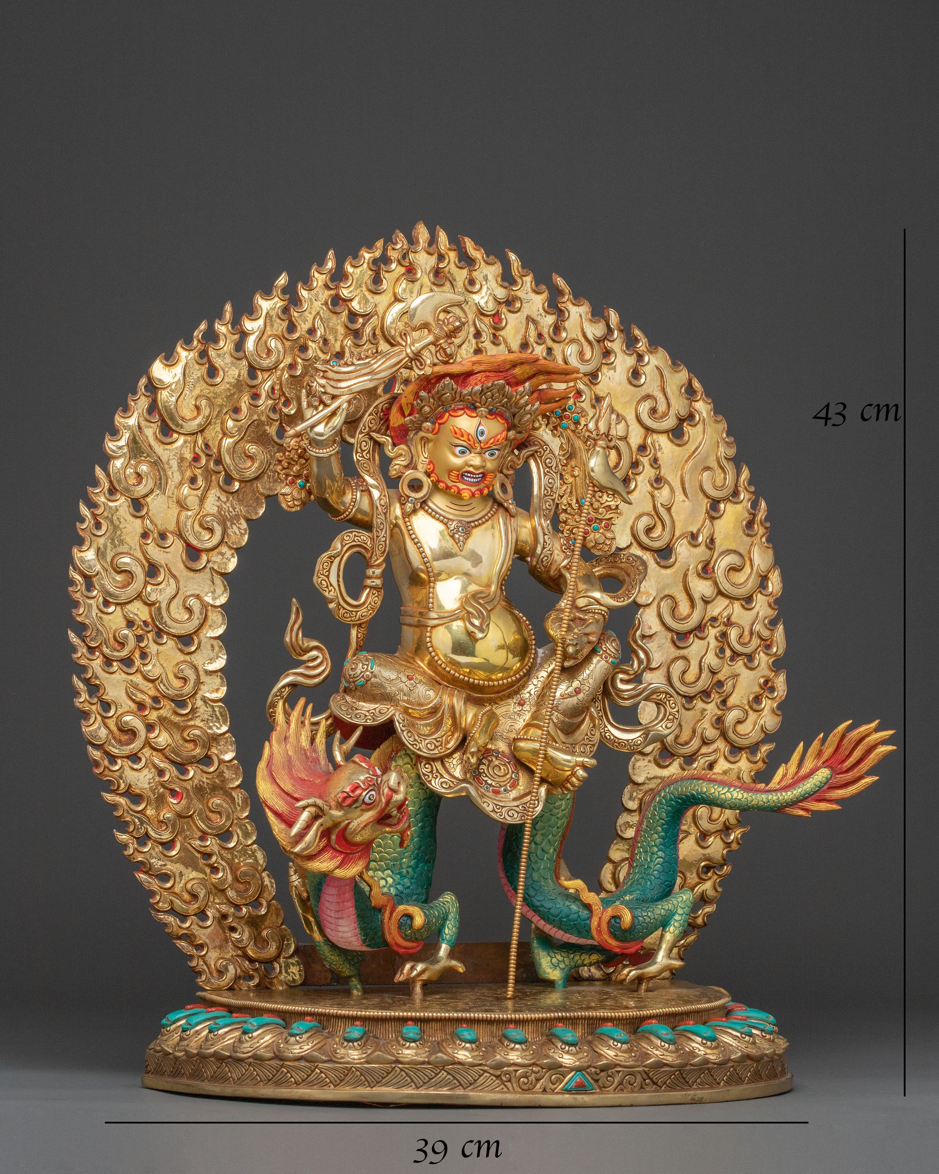 Wealth Deity White Dzambhala Handcrafted Statue - 24K Gold Gilded