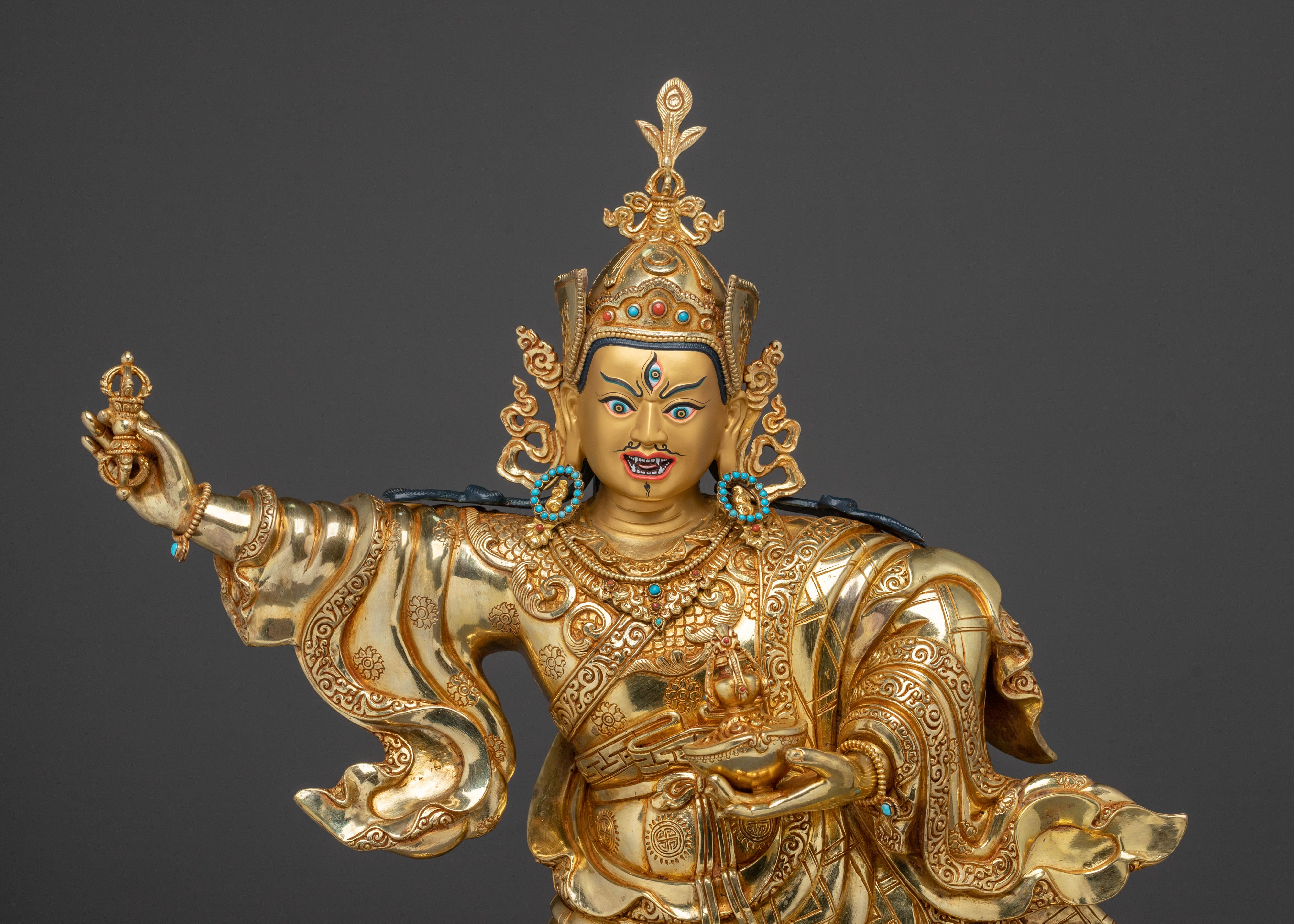 Standing Guru Rinpoche Sacred Sculpture | 24K Gold Gilded