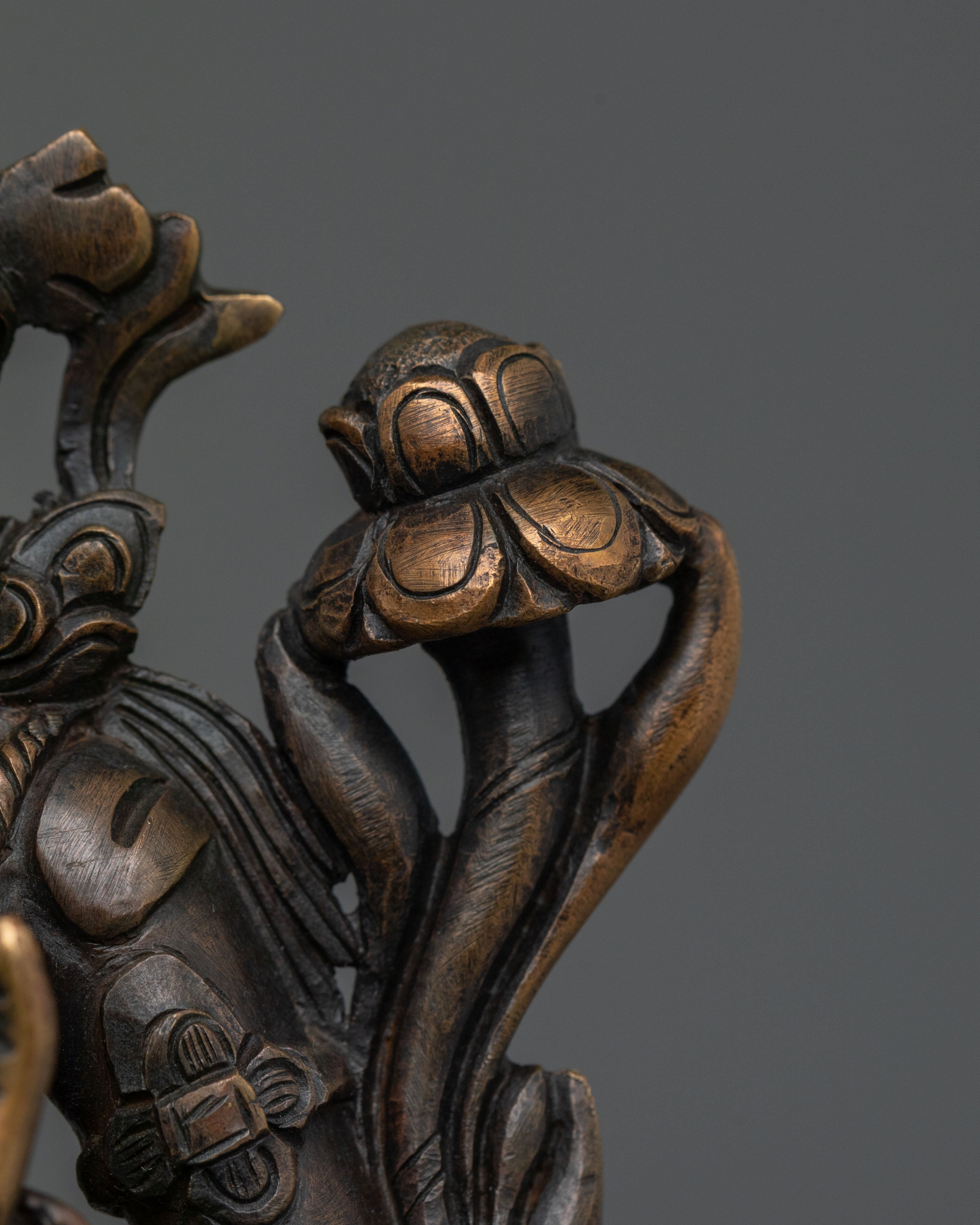 Padmapani Oxidized Copper Sculpture | Serene Bodhisattva Art
