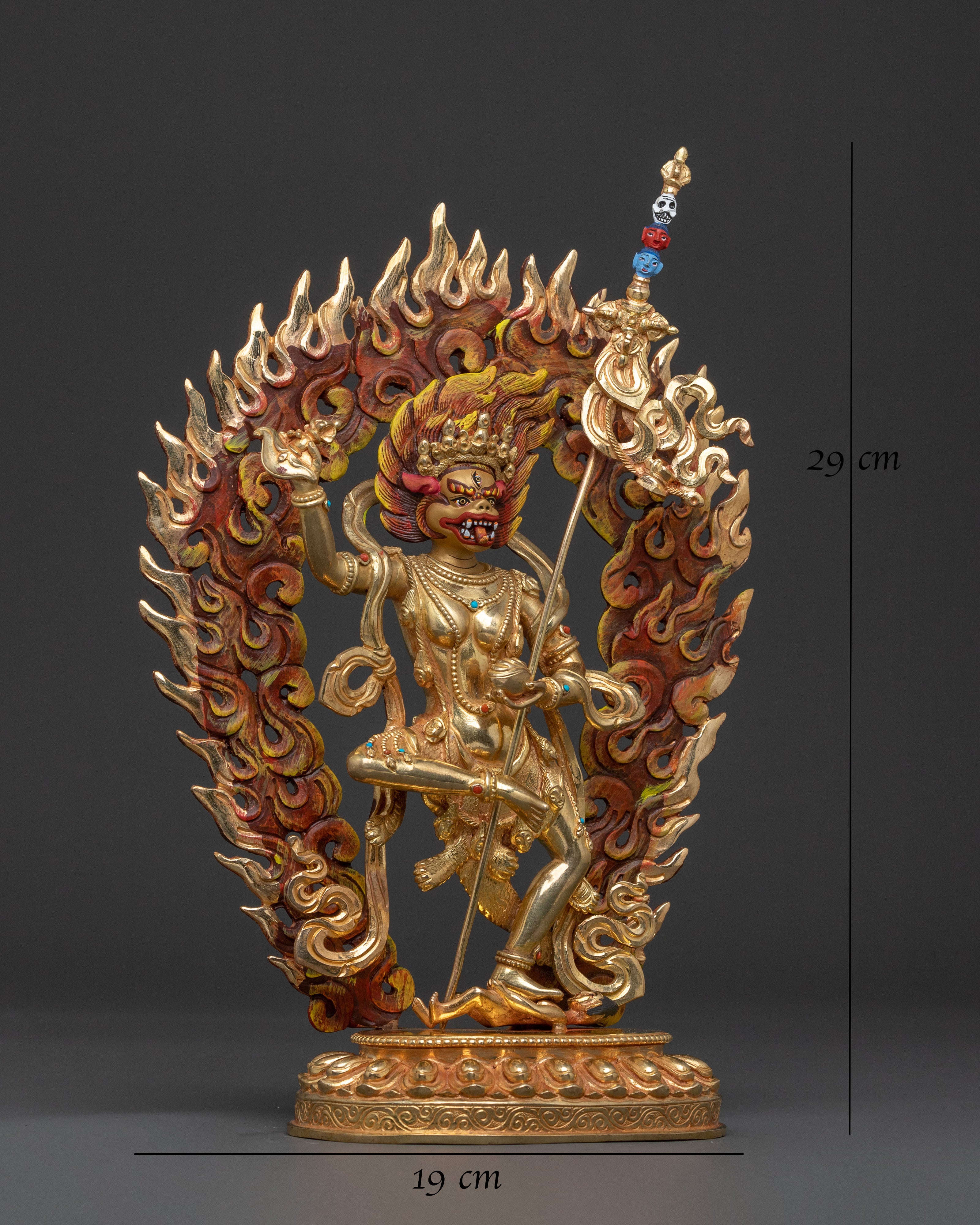 Simhamukha Figure of Power: Hand-Gilded Copper