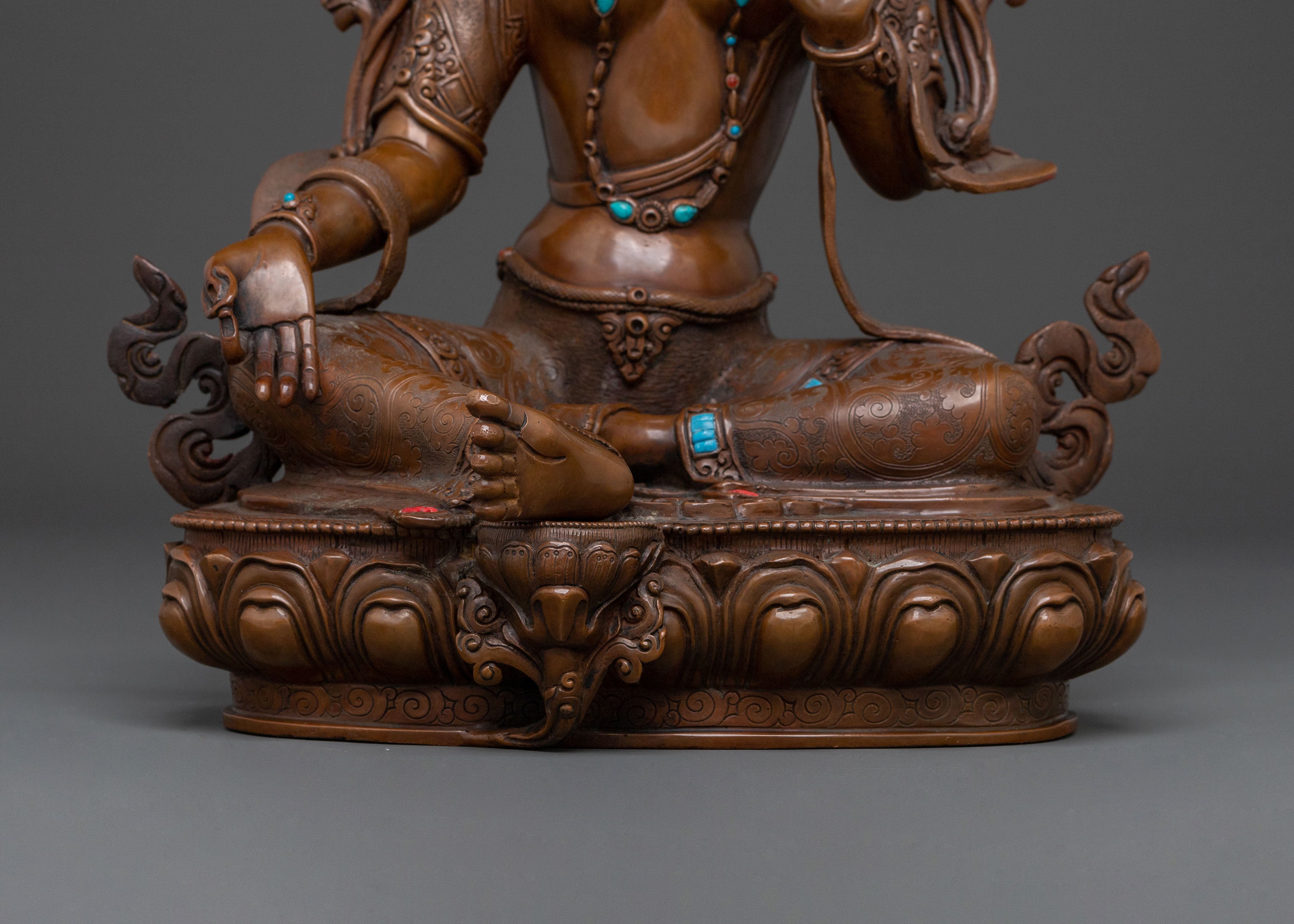 Green Tara Oxidized Copper Statue: Protector Goddess