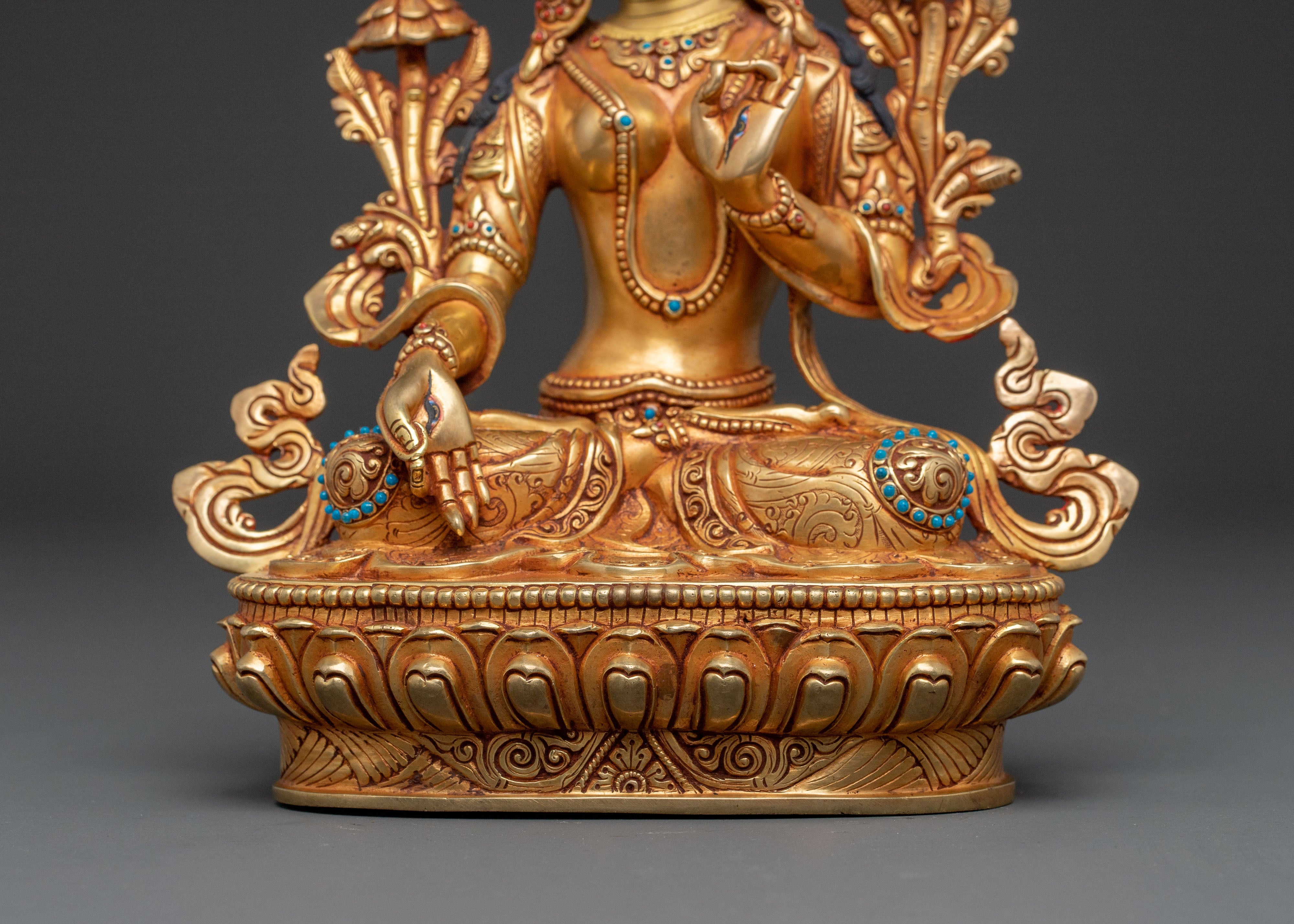 White Tara Copper Handcrafted Statue | Serene Gilded Art