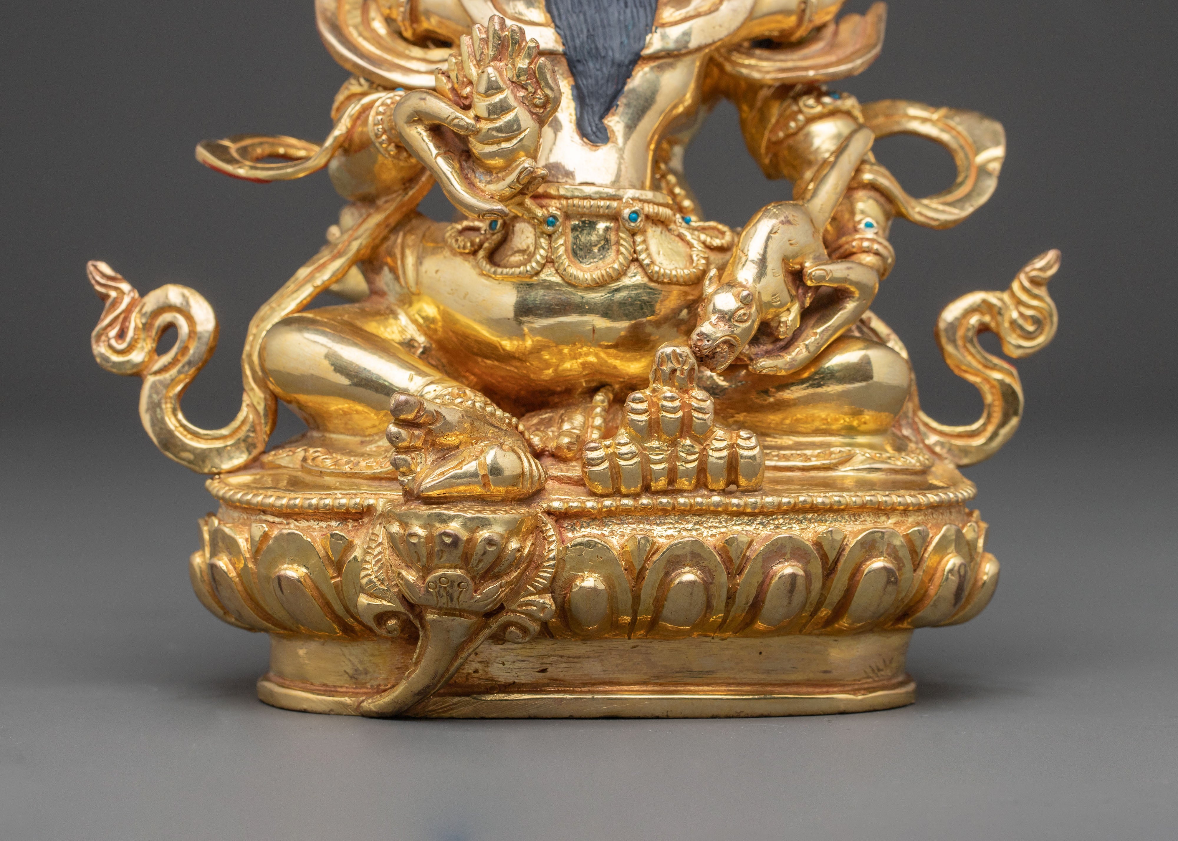 Handcrafted Statue of Red Dzambhala: Tibetan Wealth Deity,