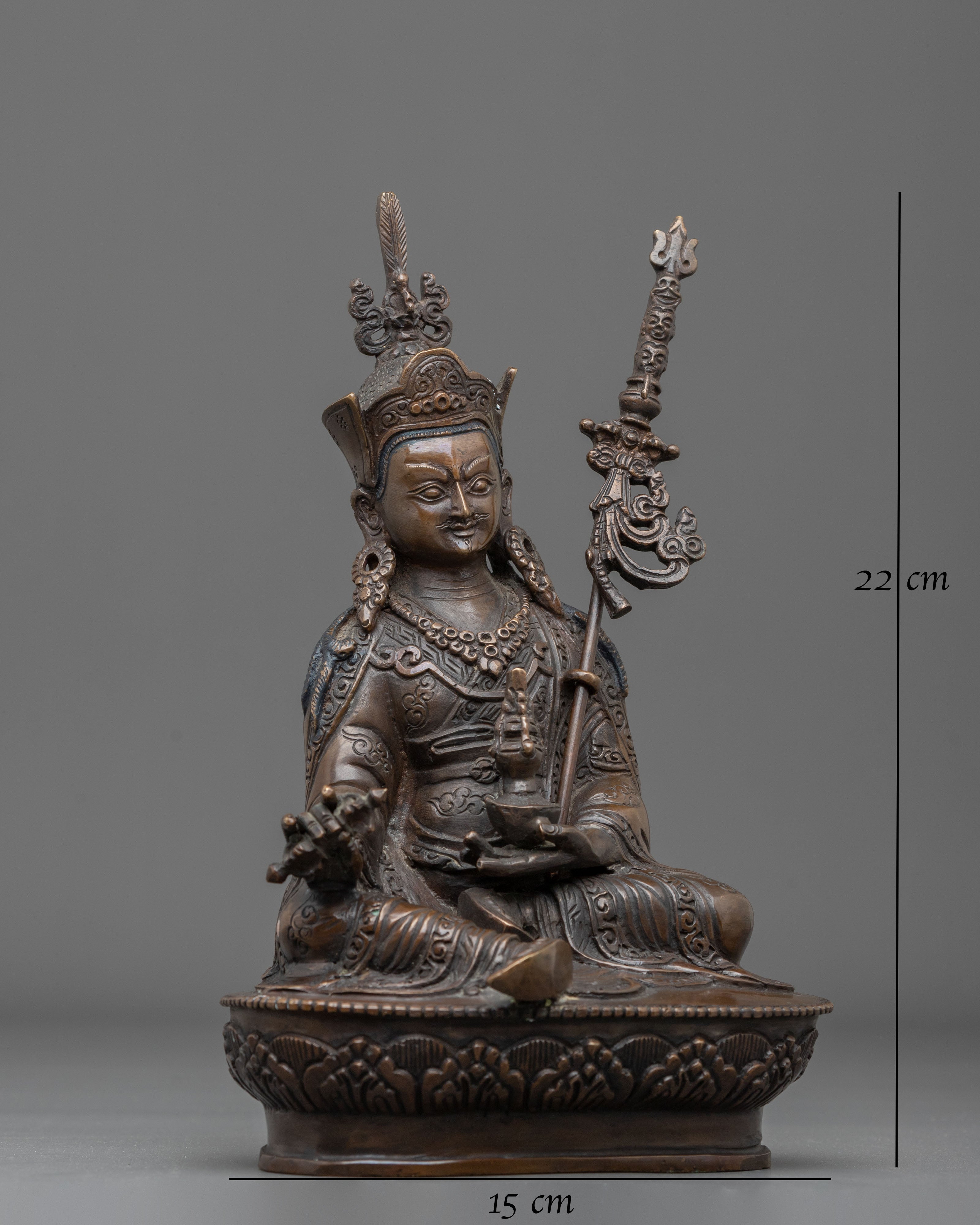Handmade Padmasambhava Buddhist Statue in Oxidized Copper