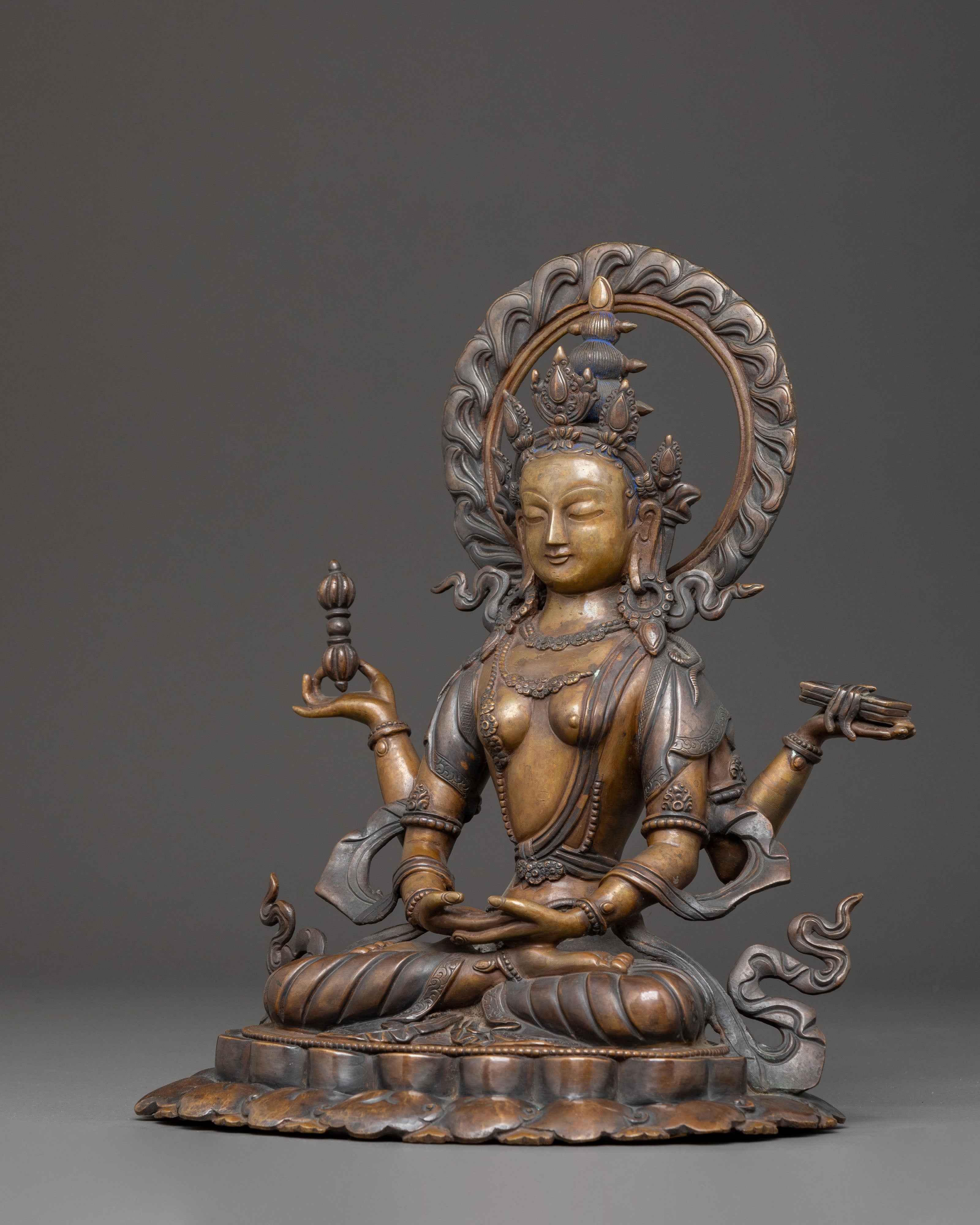 Handcrafted Prajna Paramita Oxidized Copper Statue | Perfect for Meditation
