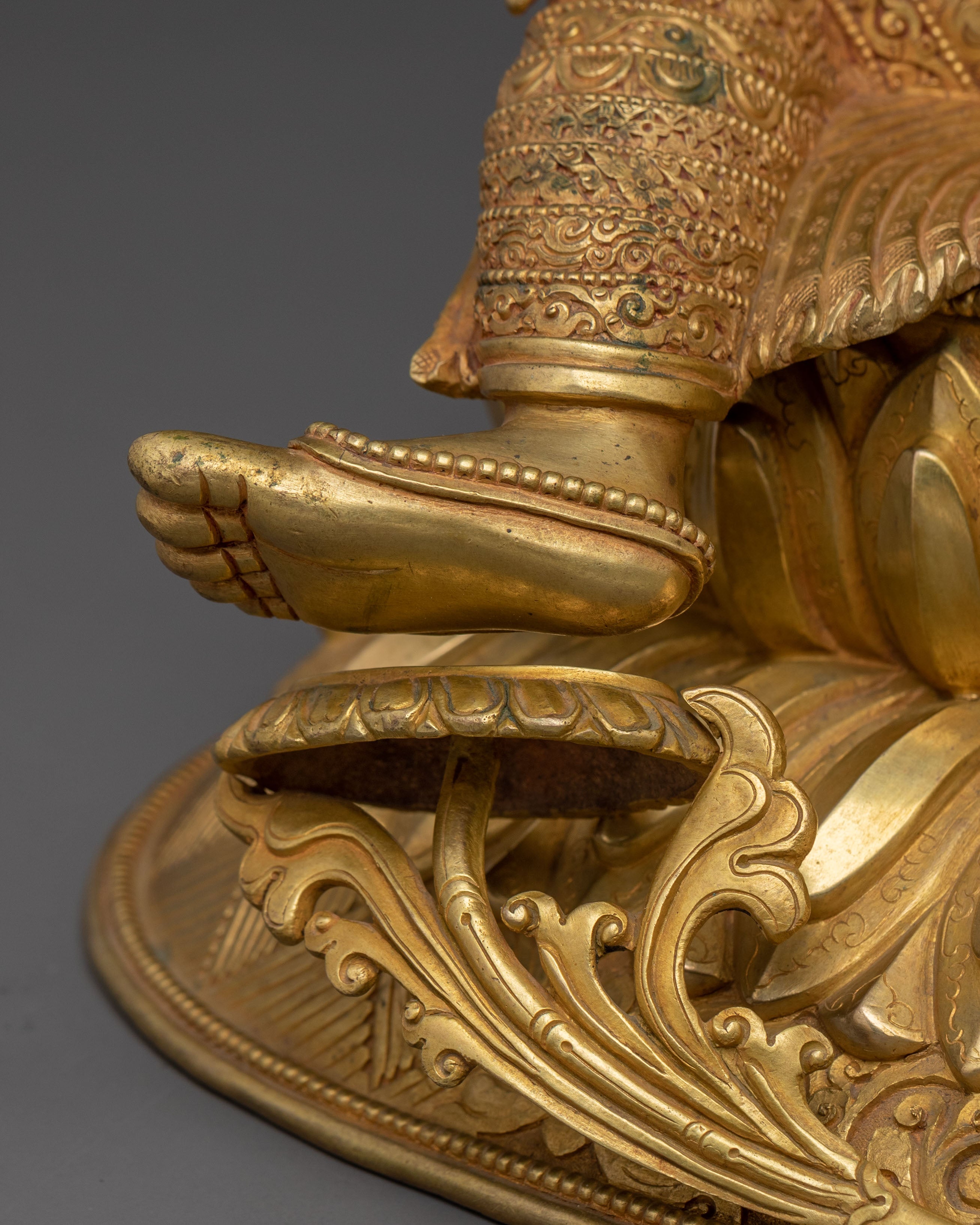 Divine Green Tara Golden Statue | 24k Gold Gilded Copper Figure