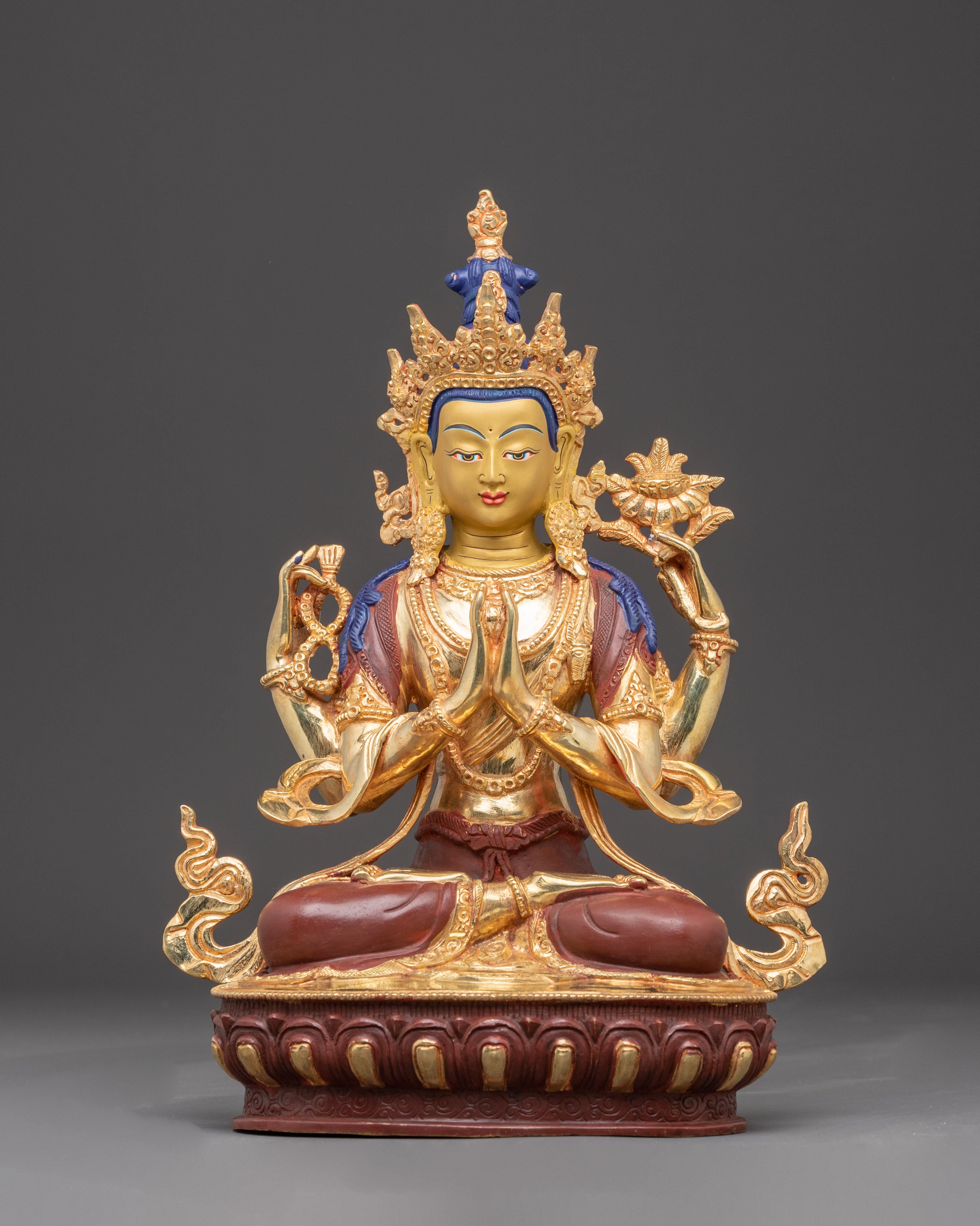 Handcrafted Nepalese Chenrezig Copper Statue